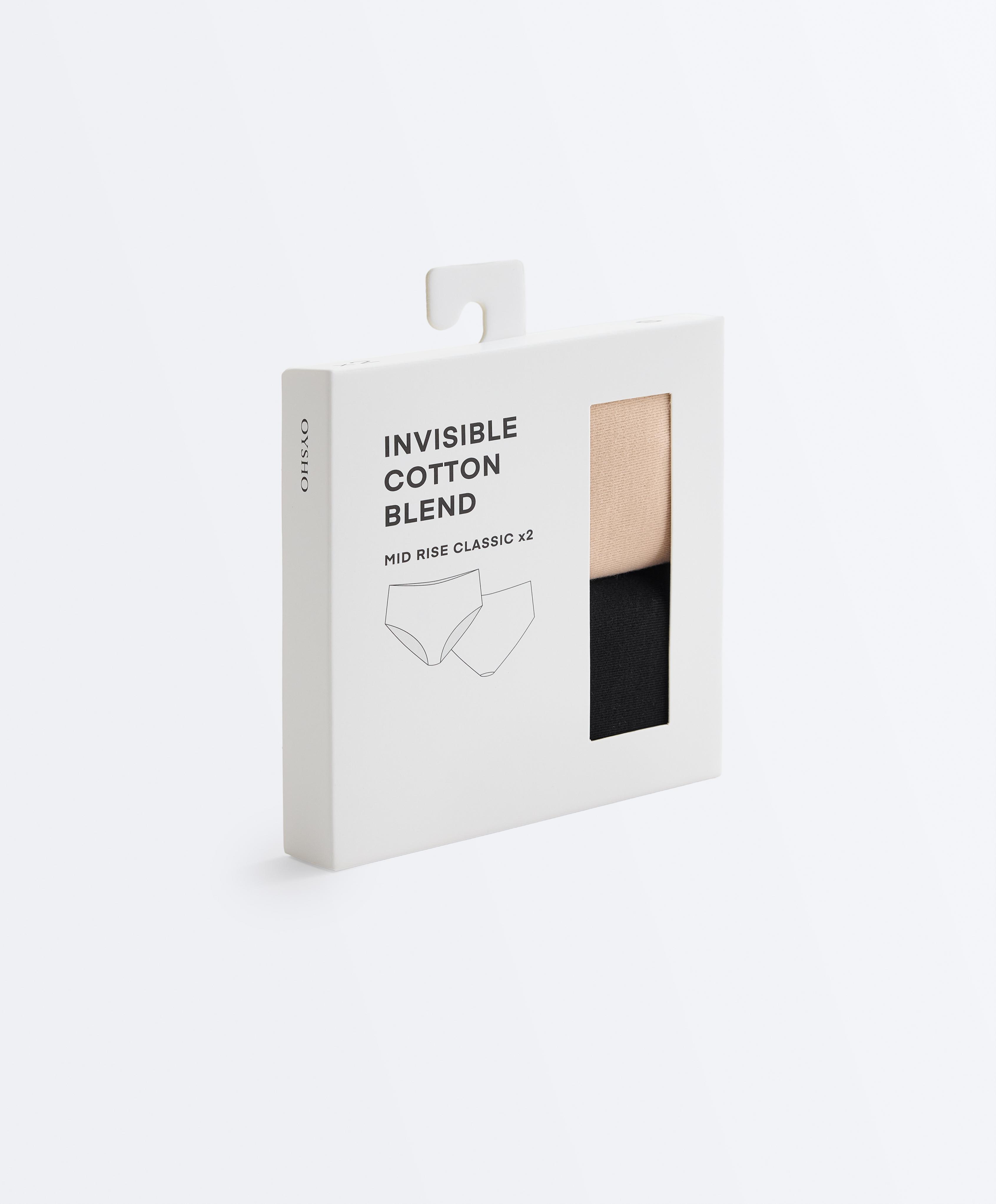 2 invisible cotton blend mid-rise classic briefs — BEIGE