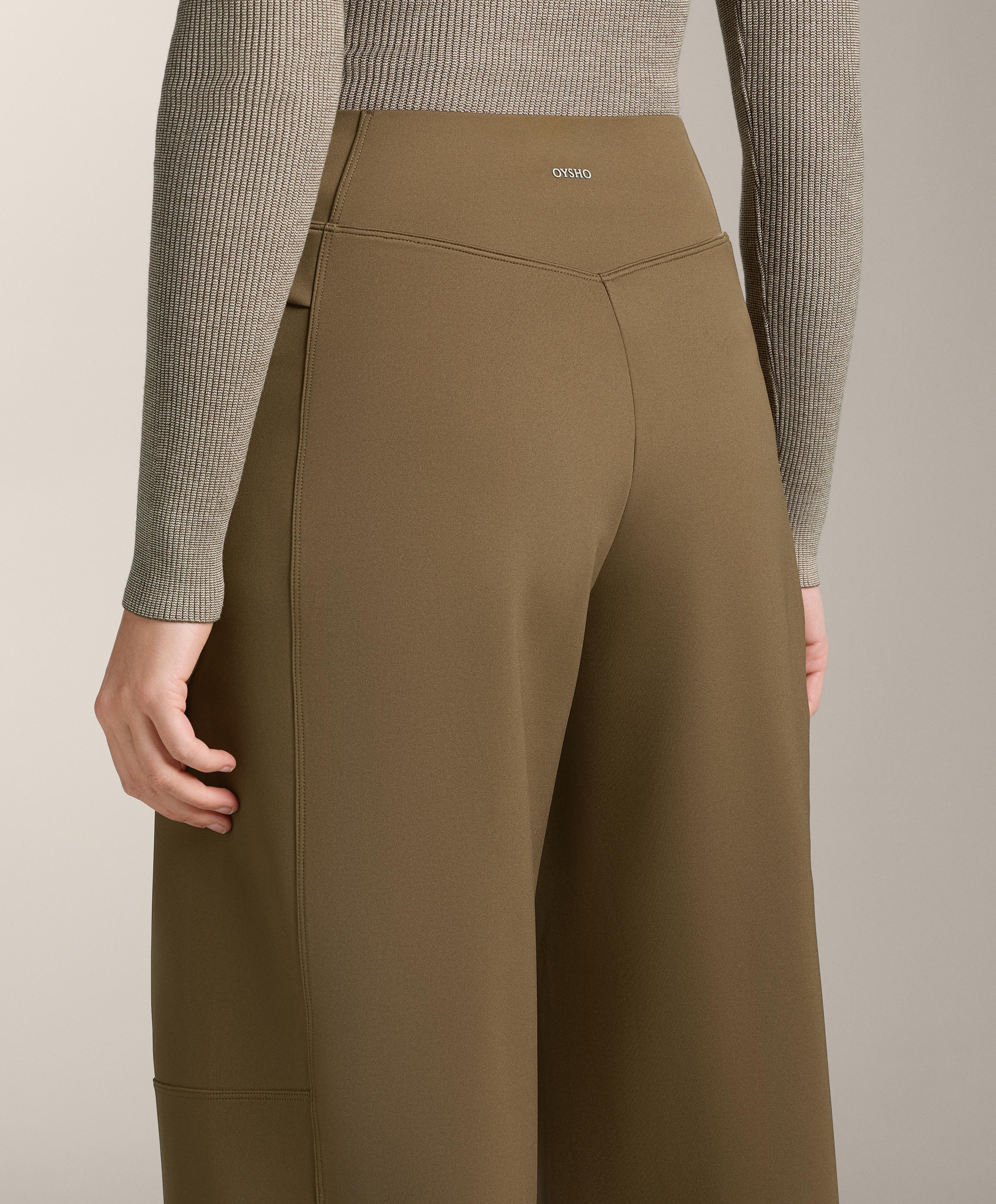 High rise neoprene-effect straight-leg trousers — OLIVE GREEN