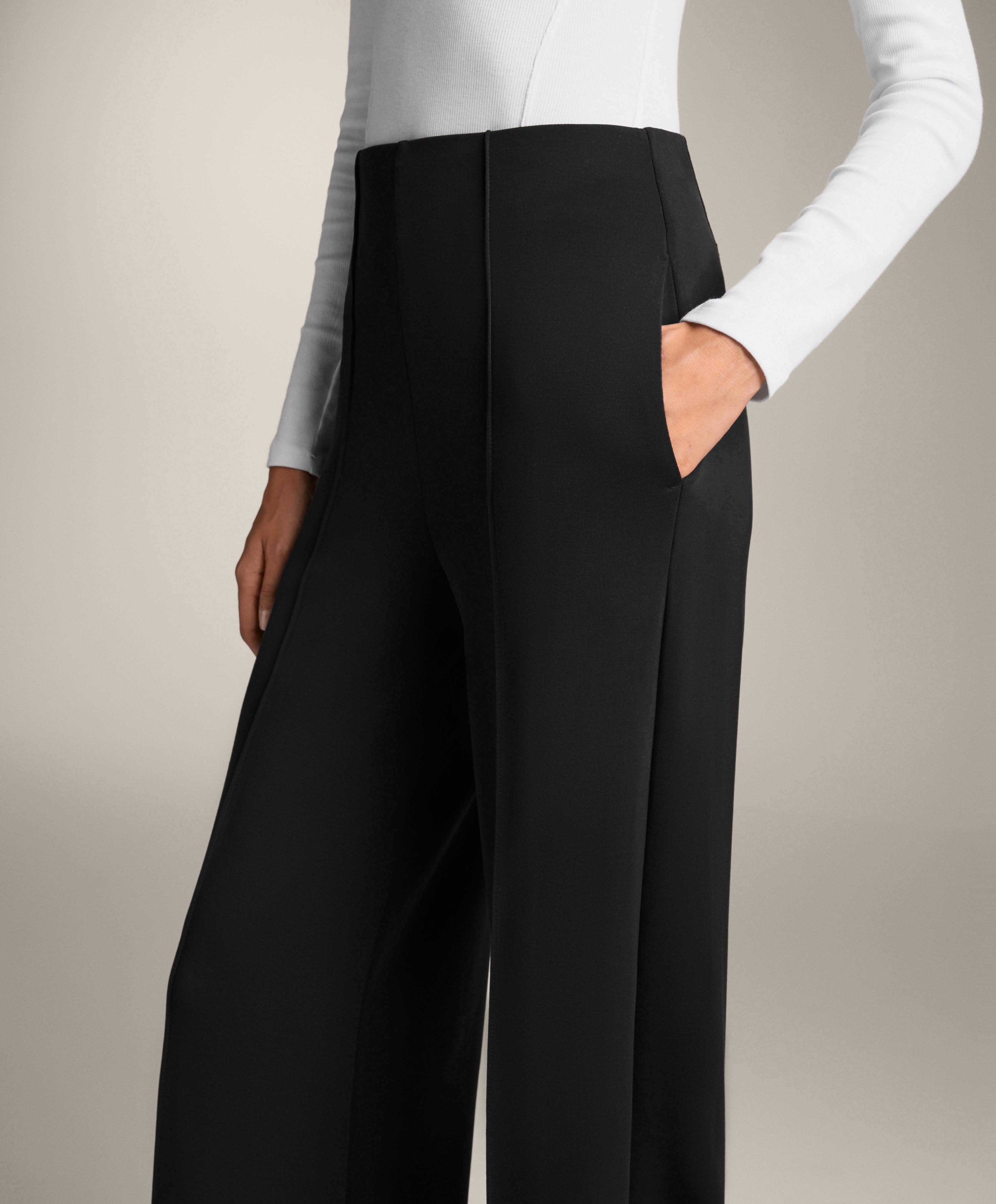 Straight-leg trousers with modal and crease — BLACK