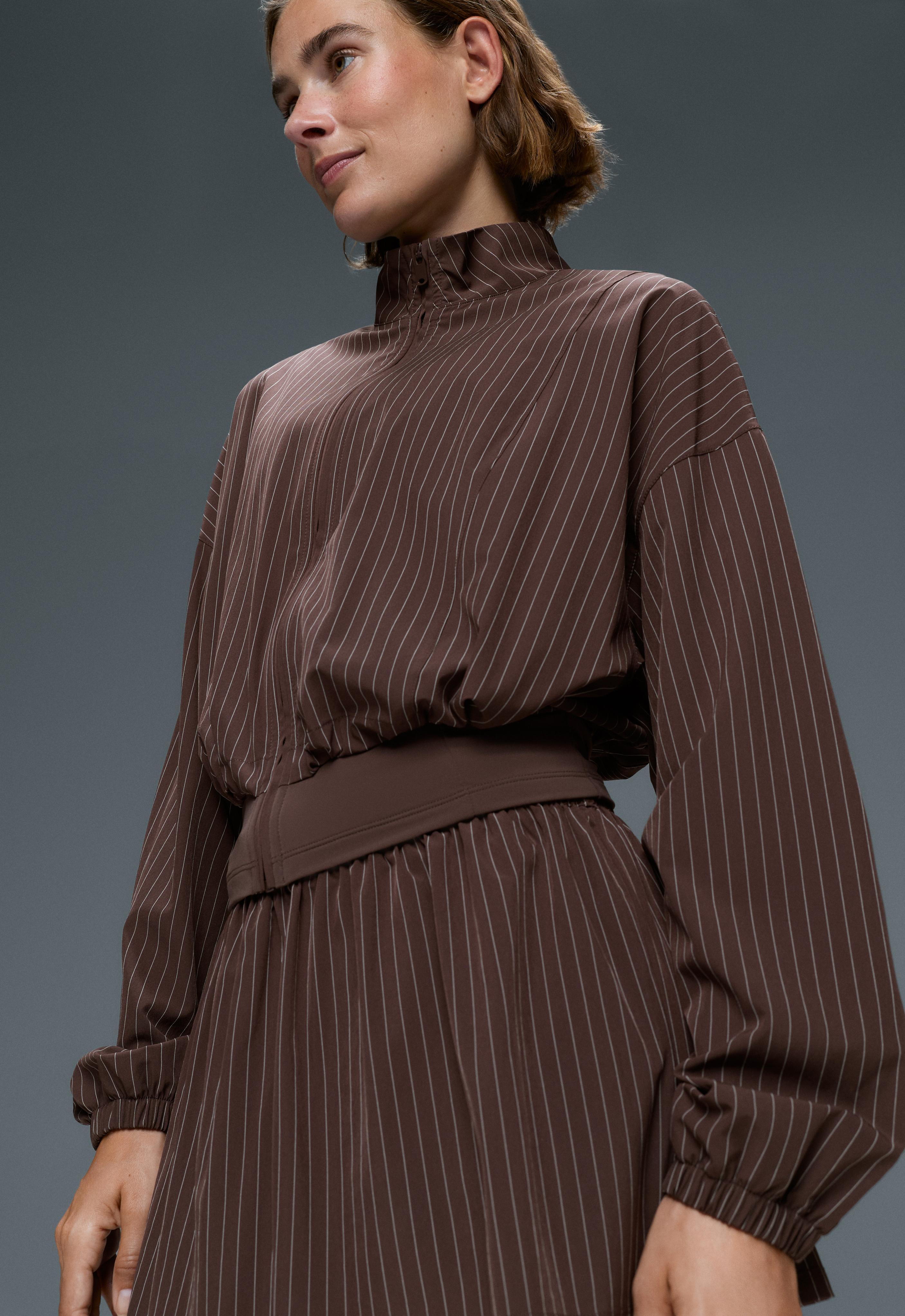 Pinstriped water-repellent technical jacket — CHOCOLATE