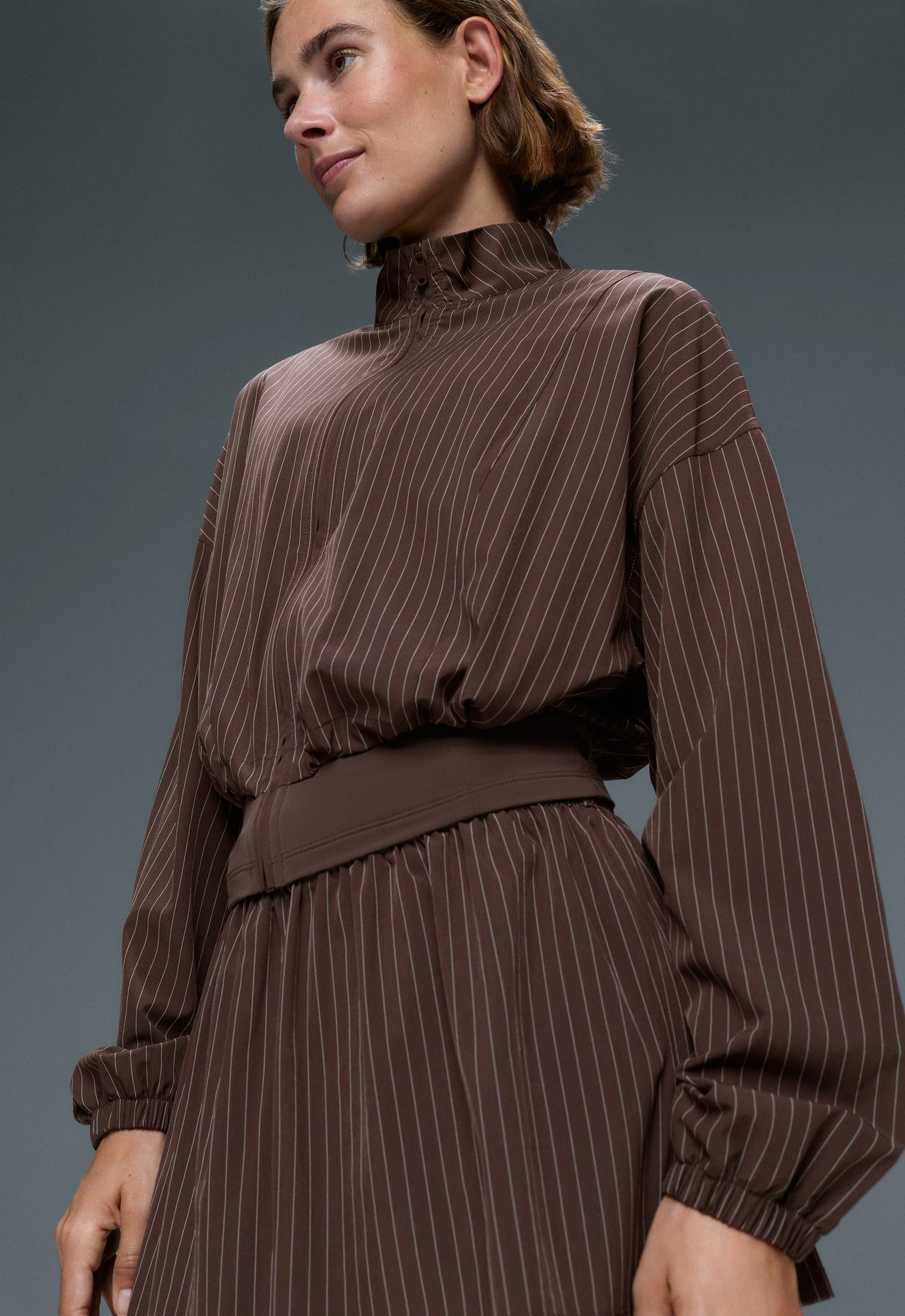 Pinstriped water-repellent technical jacket — CHOCOLATE