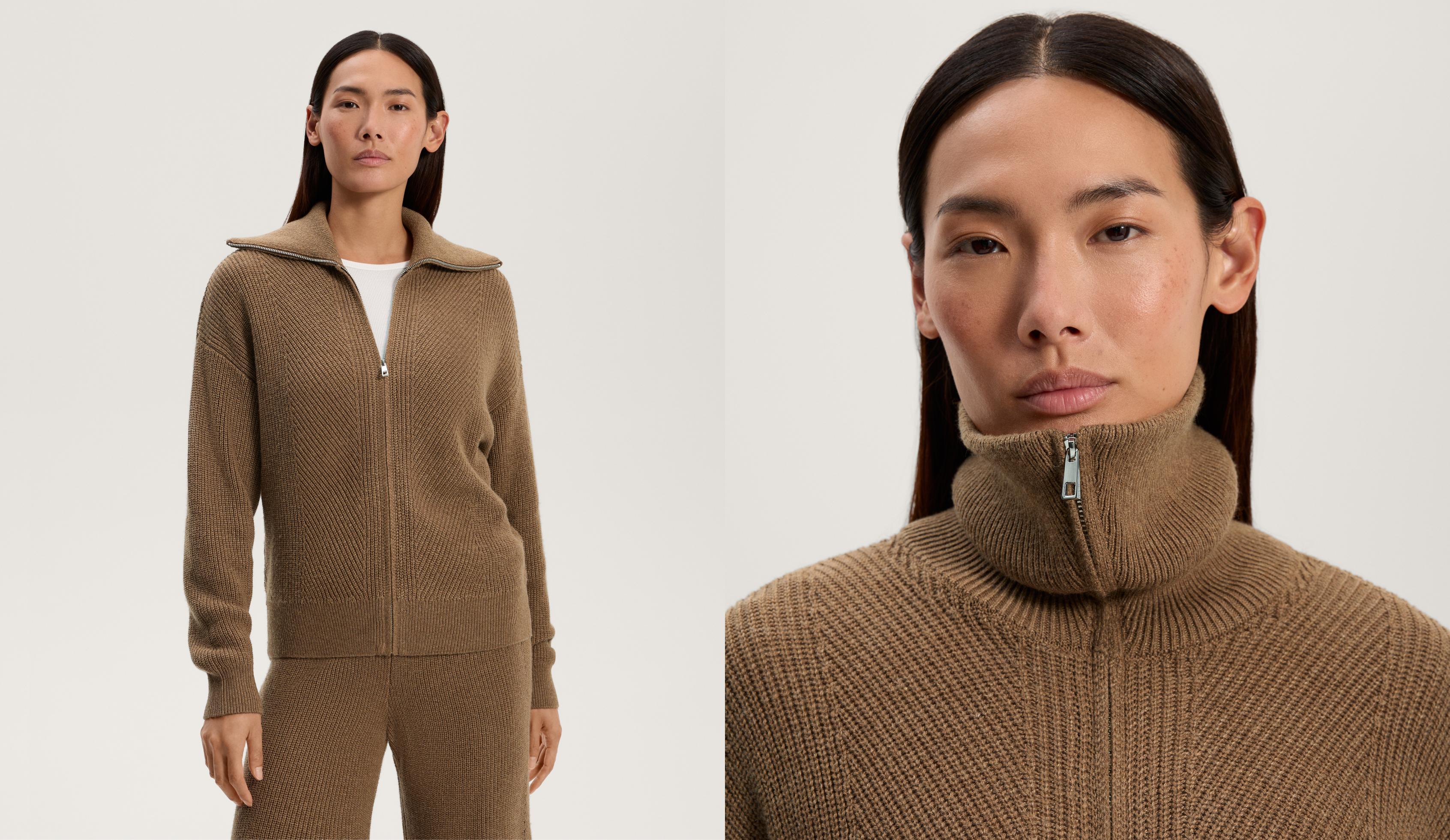 Knit jacket with lapel collar
