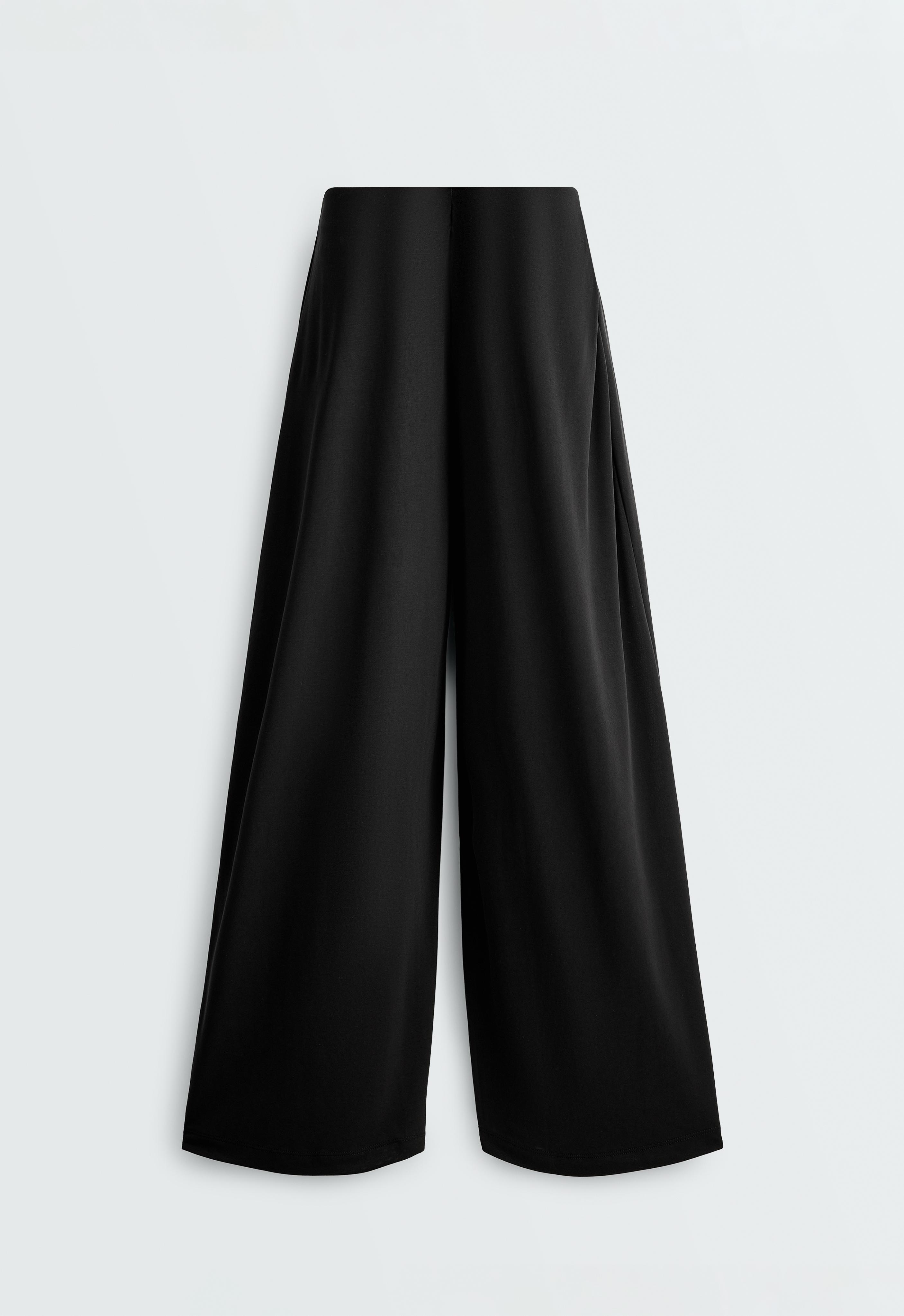 Modal blend straight-leg trousers with side pleat — BLACK