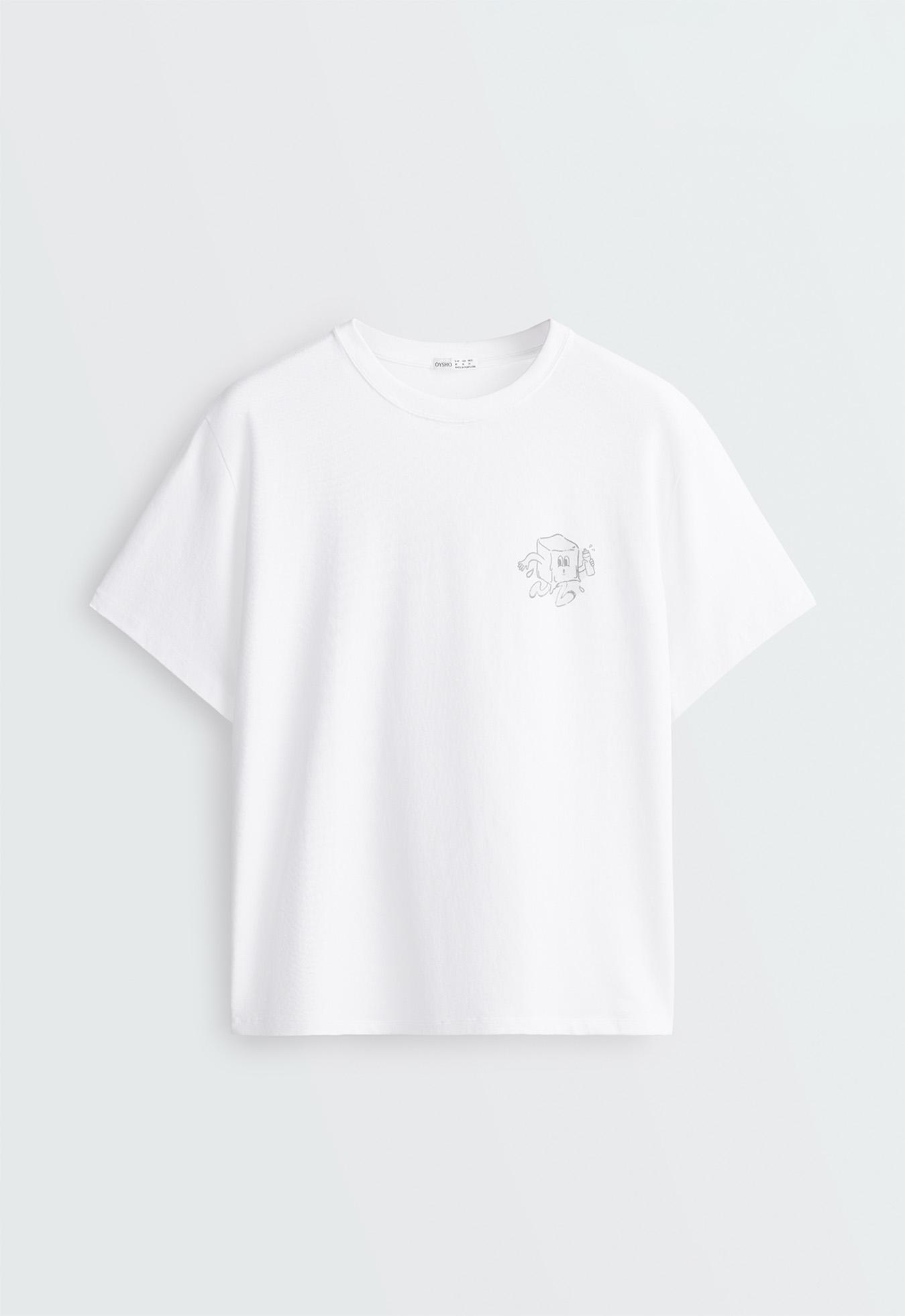 Printed boxy cotton blend short-sleeved T-shirt — WHITE 