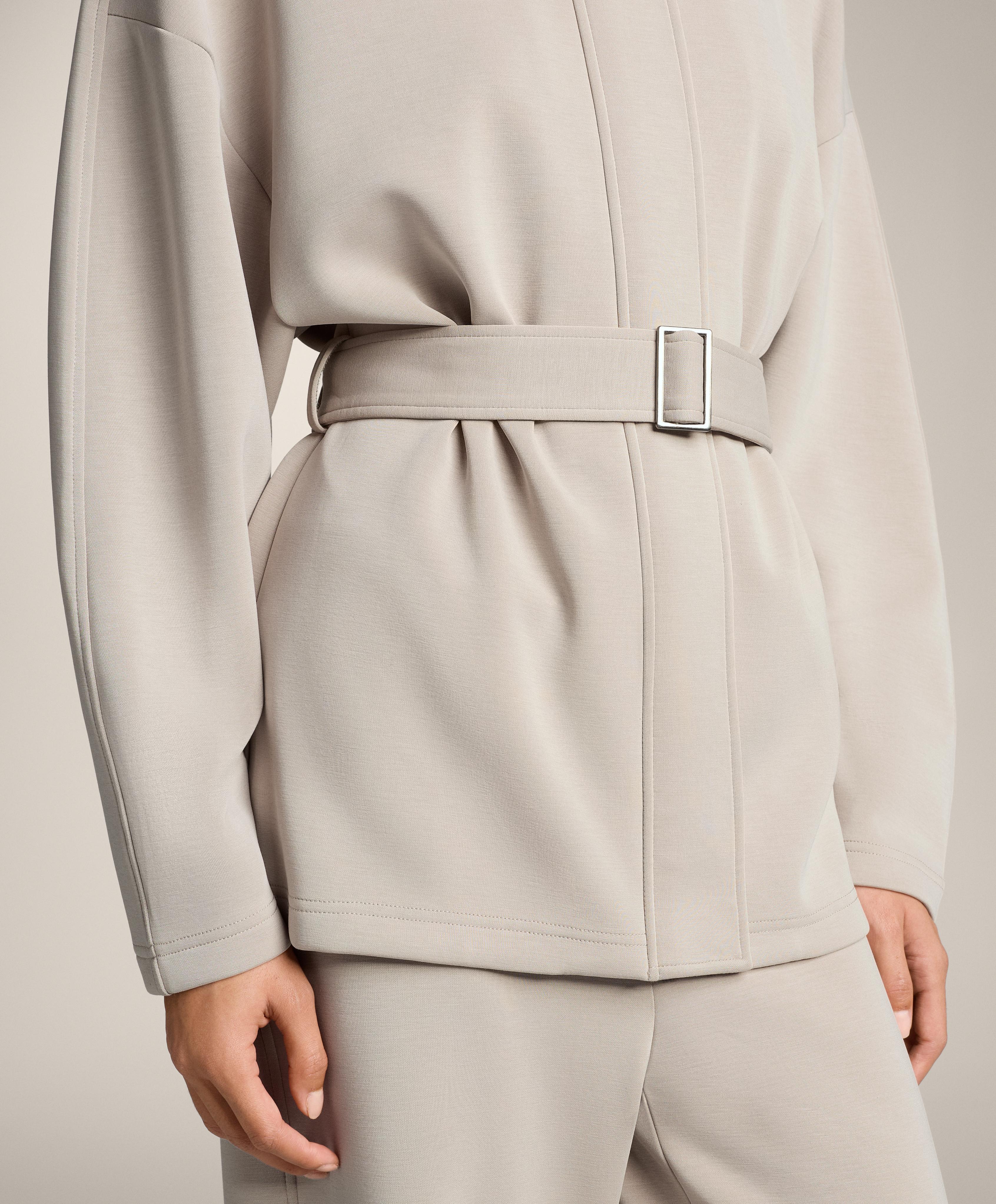Long belted jacket with brushed modal — DUSTY TAUPE