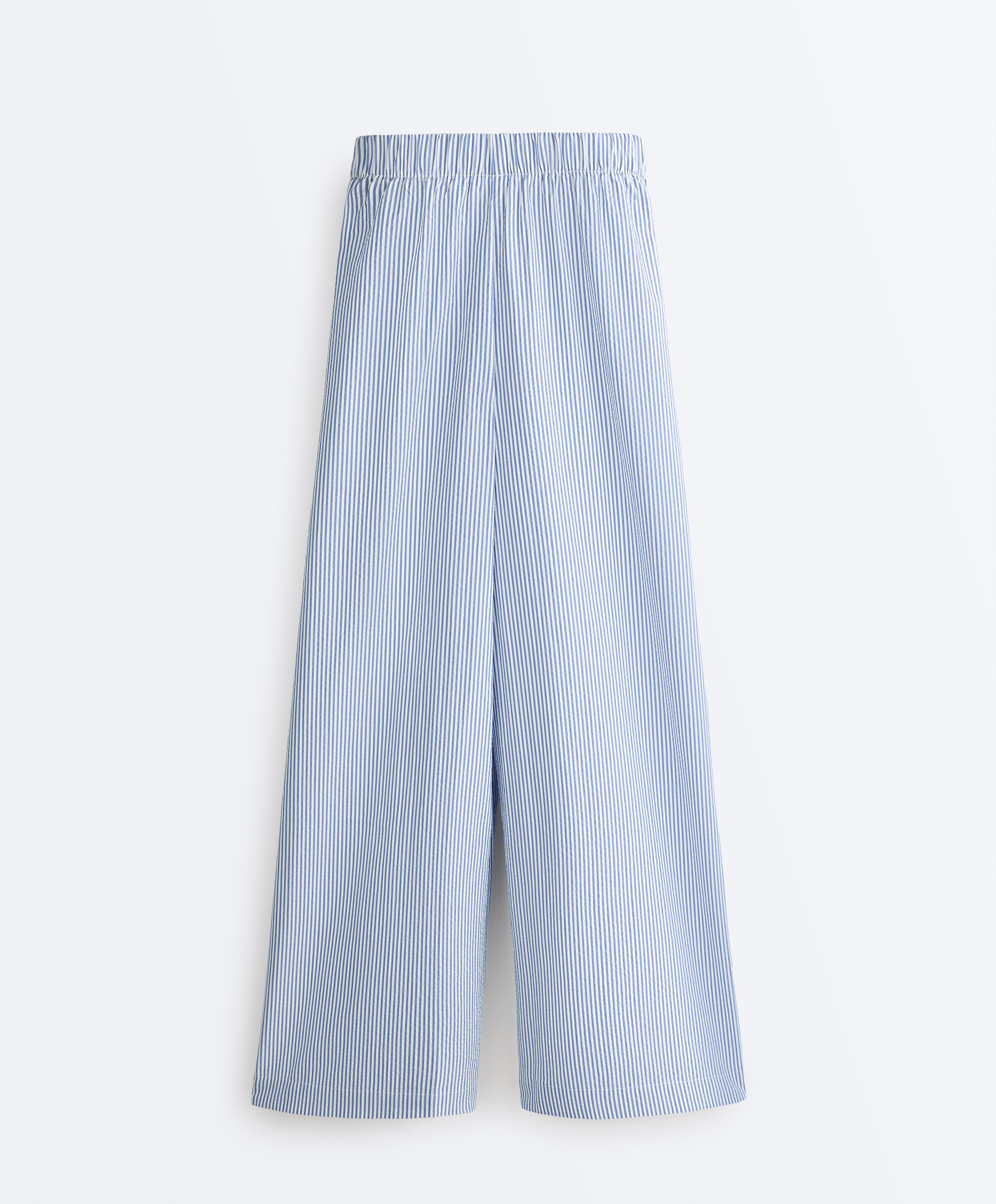 Wide-leg cotton blend striped trousers — PALE BLUE