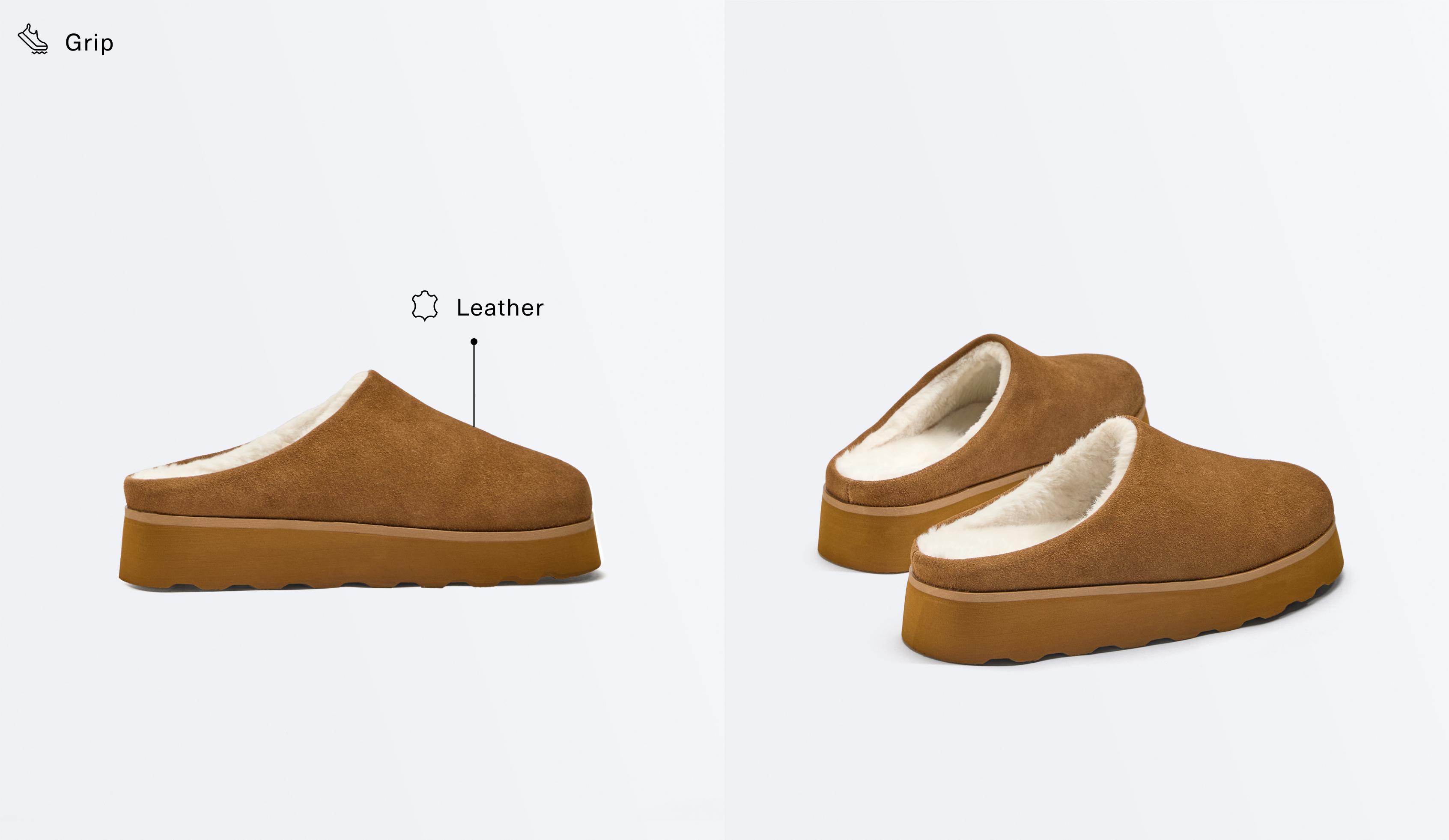 Faux-fur split-leather mules