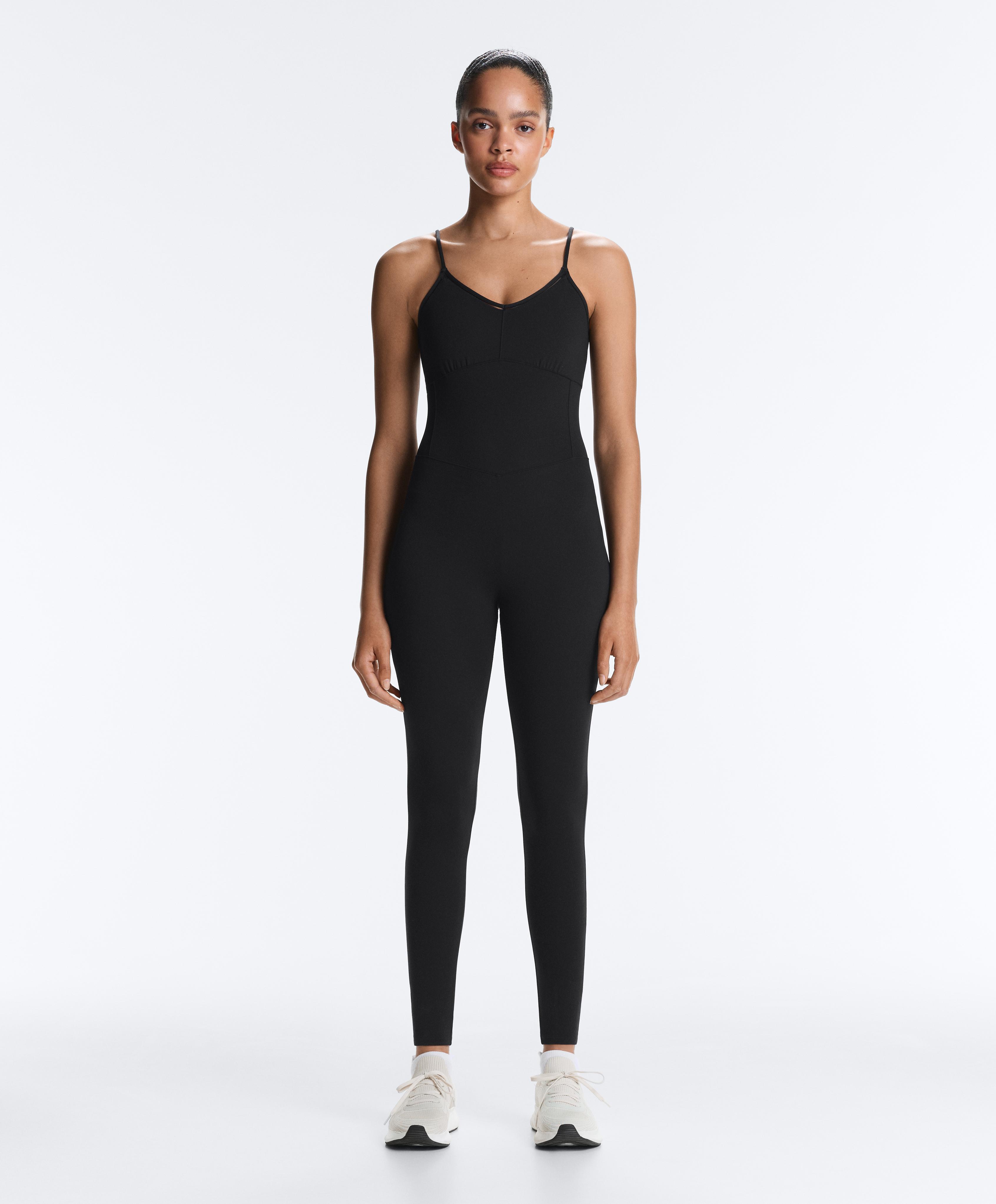 Comfortlux hemstitch long jumpsuit — BLACK