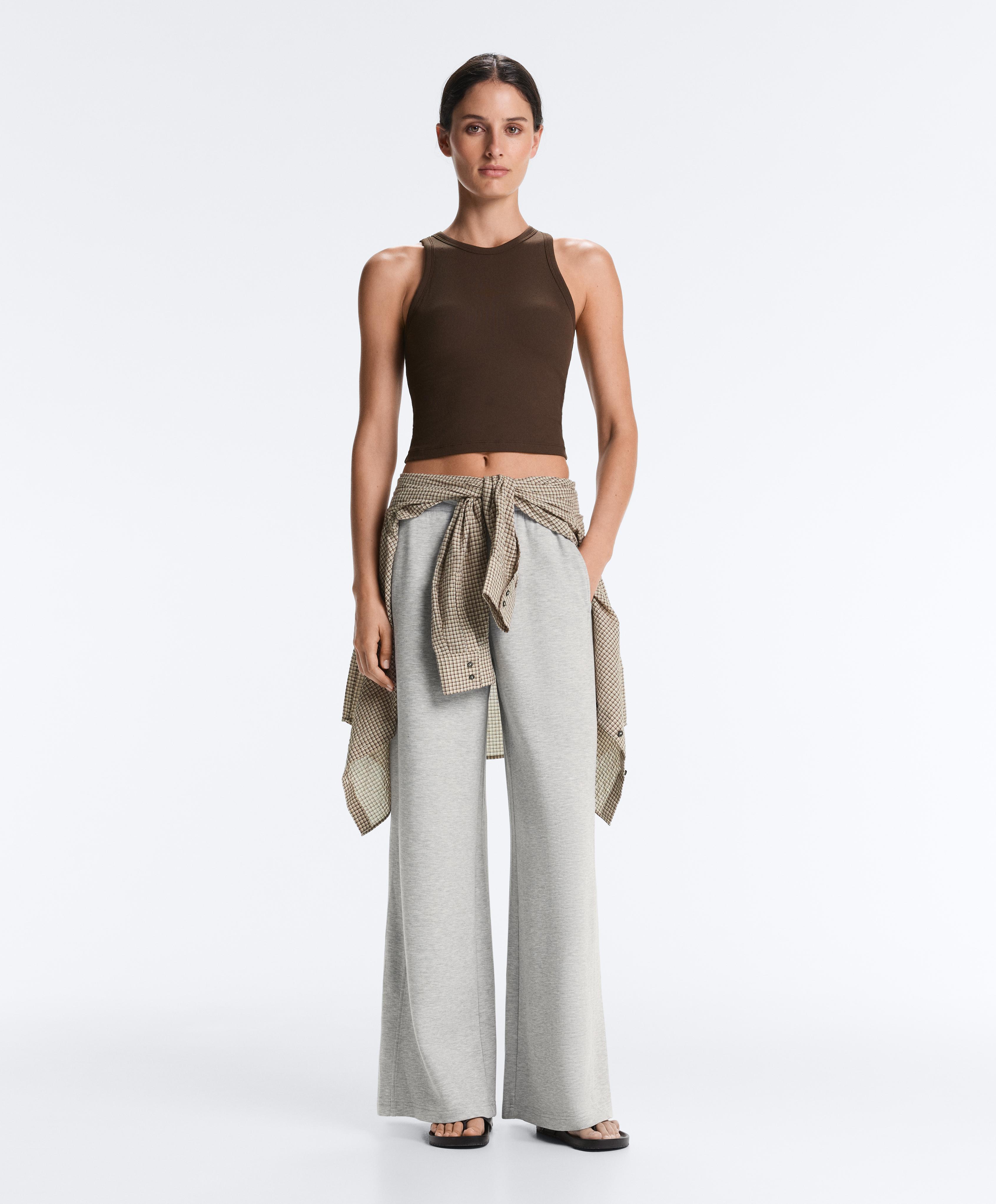 Rib modal blend long tank top — DARK BROWN