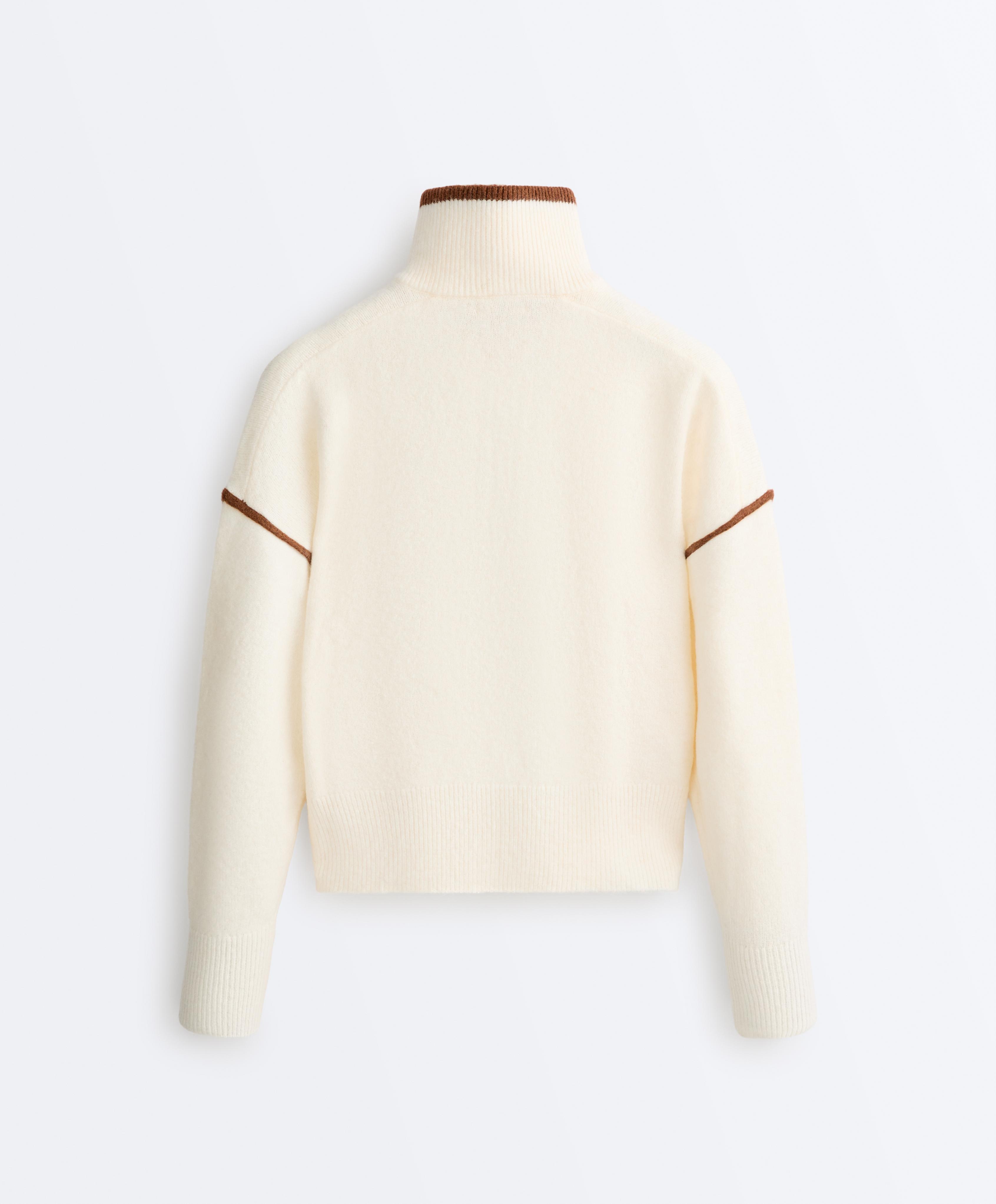 Raised neck jumper with contrast details — PALE ECRU