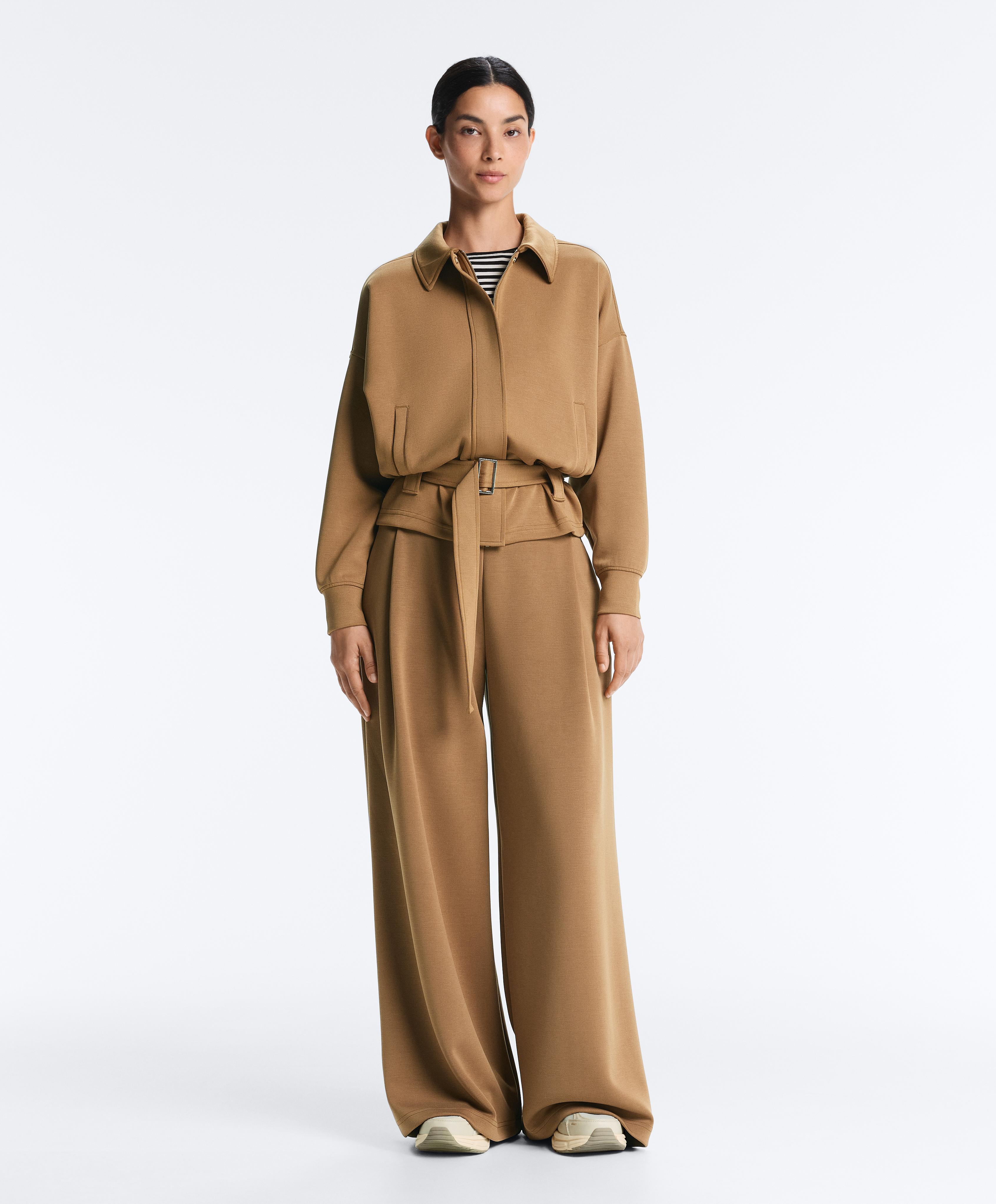 High rise twill wide-leg trousers with pleats — COPPER
