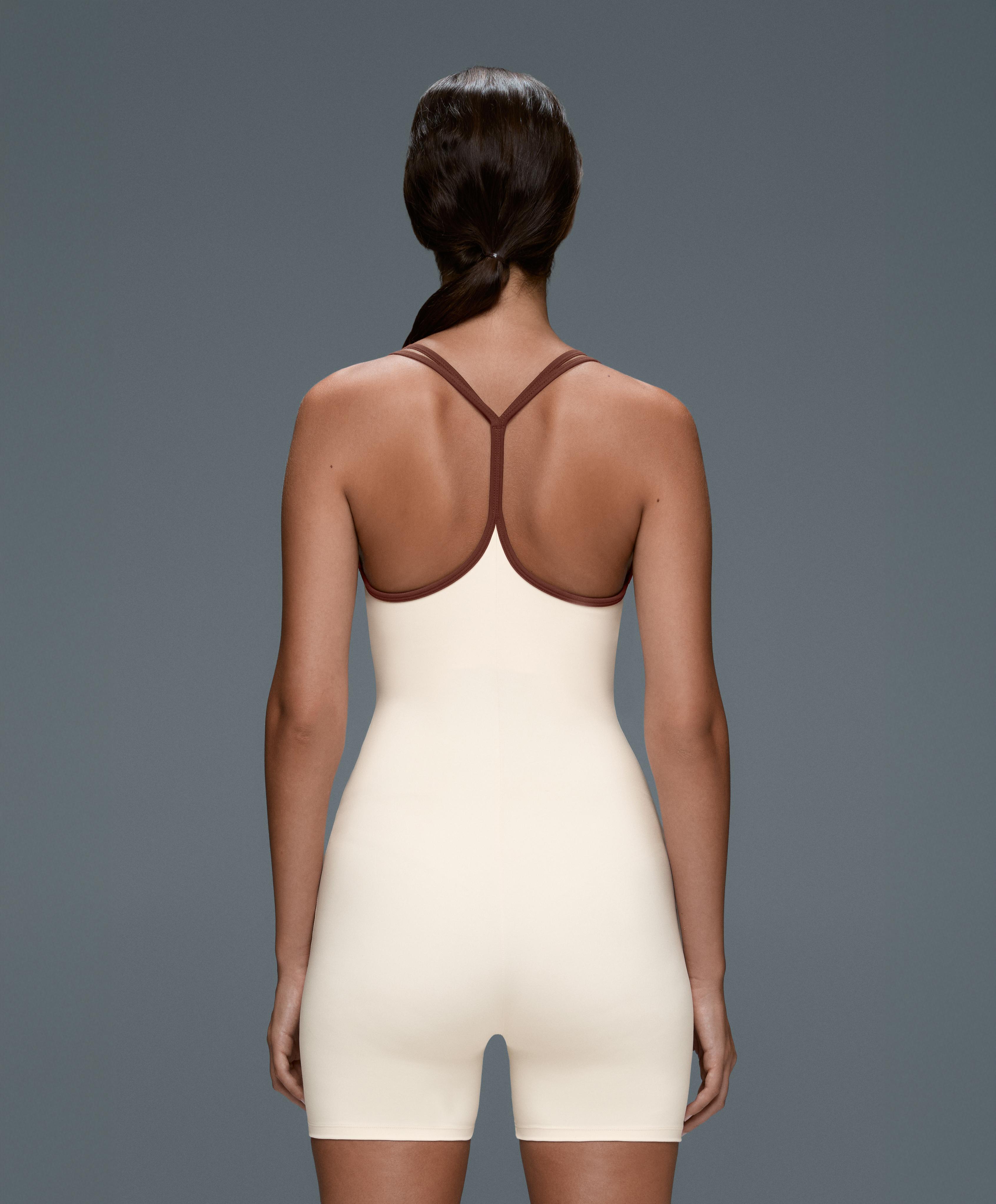 Comfortlux short jumpsuit with contrast double straps — PALE ECRU