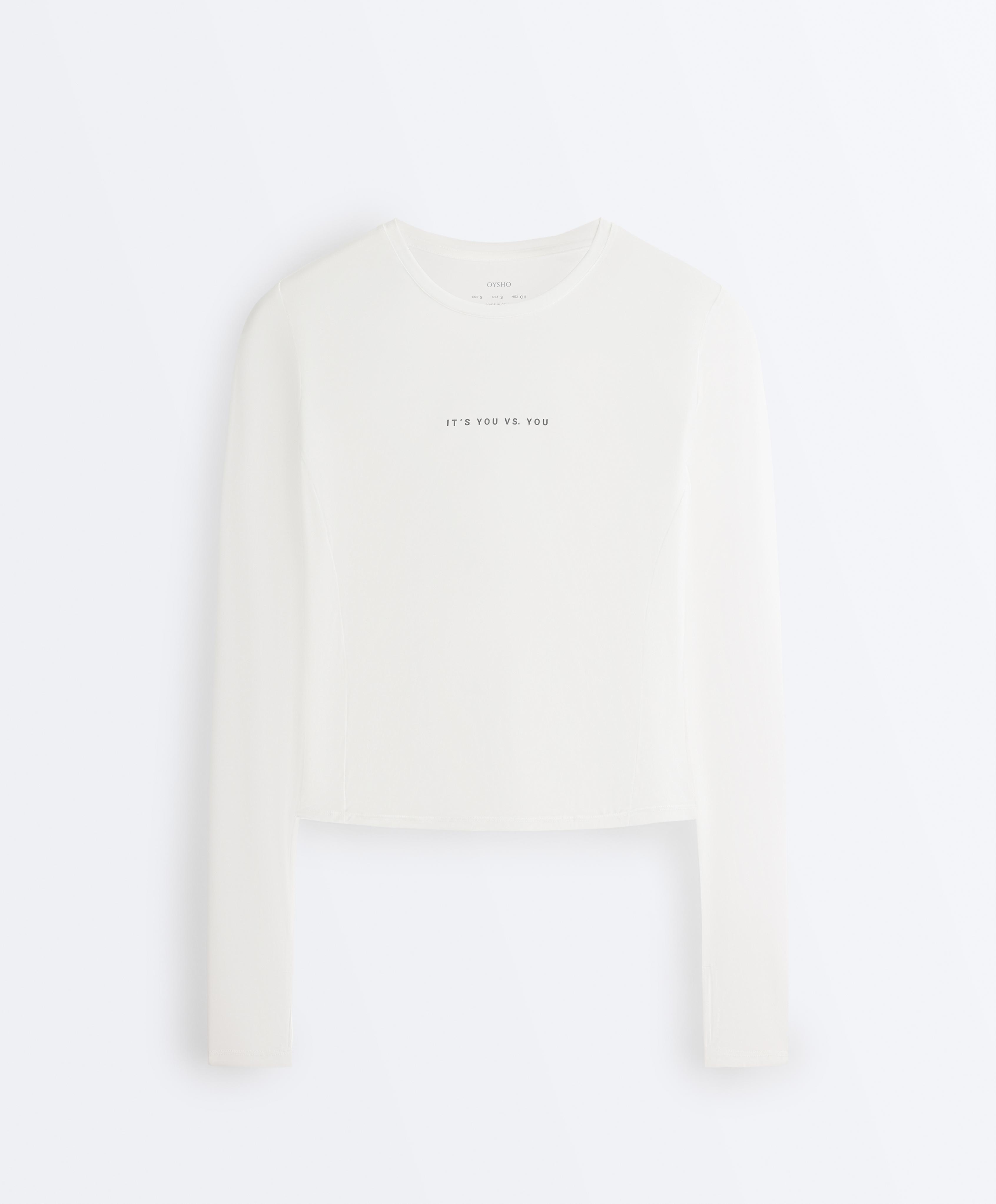Long-sleeved technical T-shirt with text — WHITE