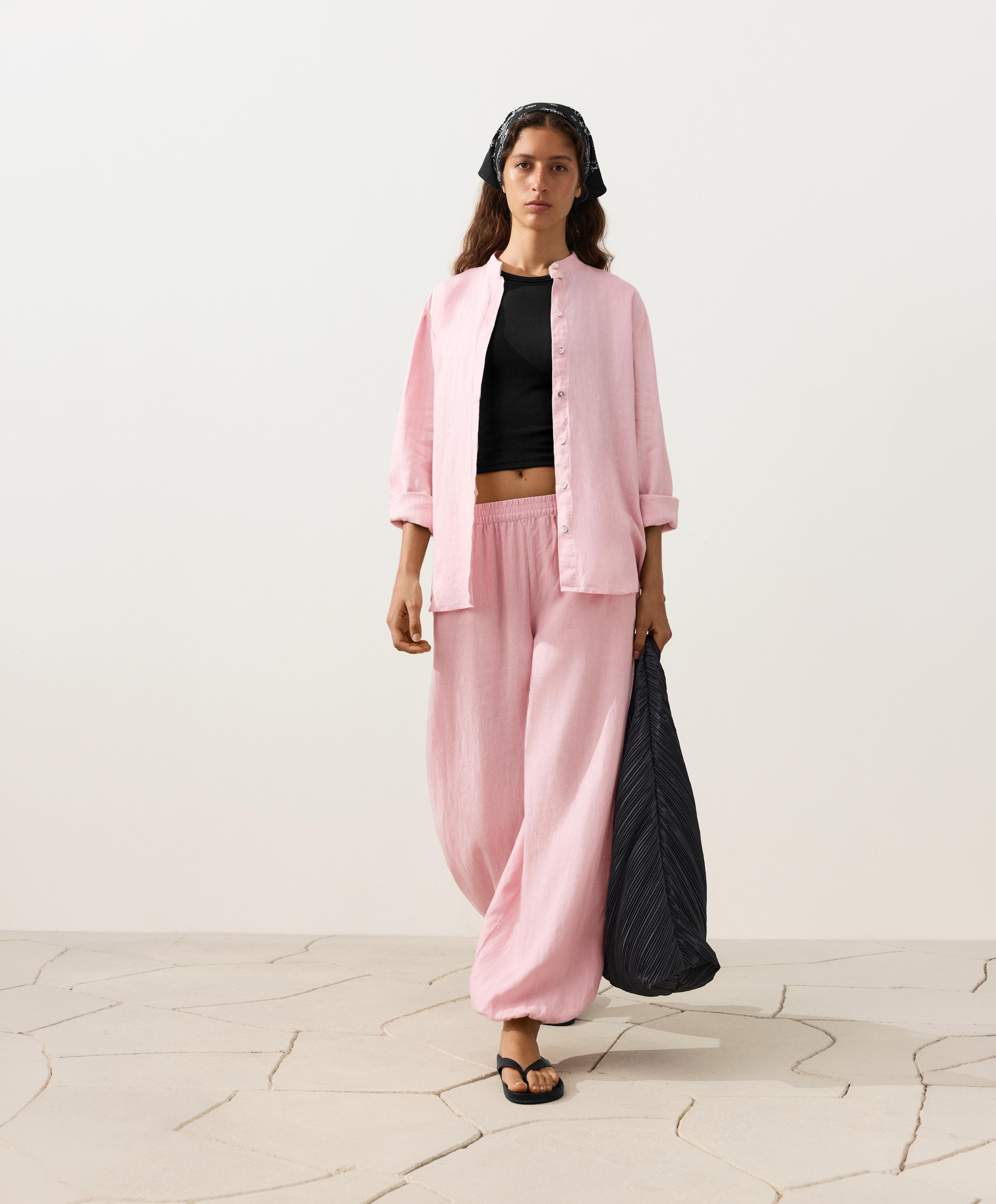 100% linen bloomer trousers — PALE PINK