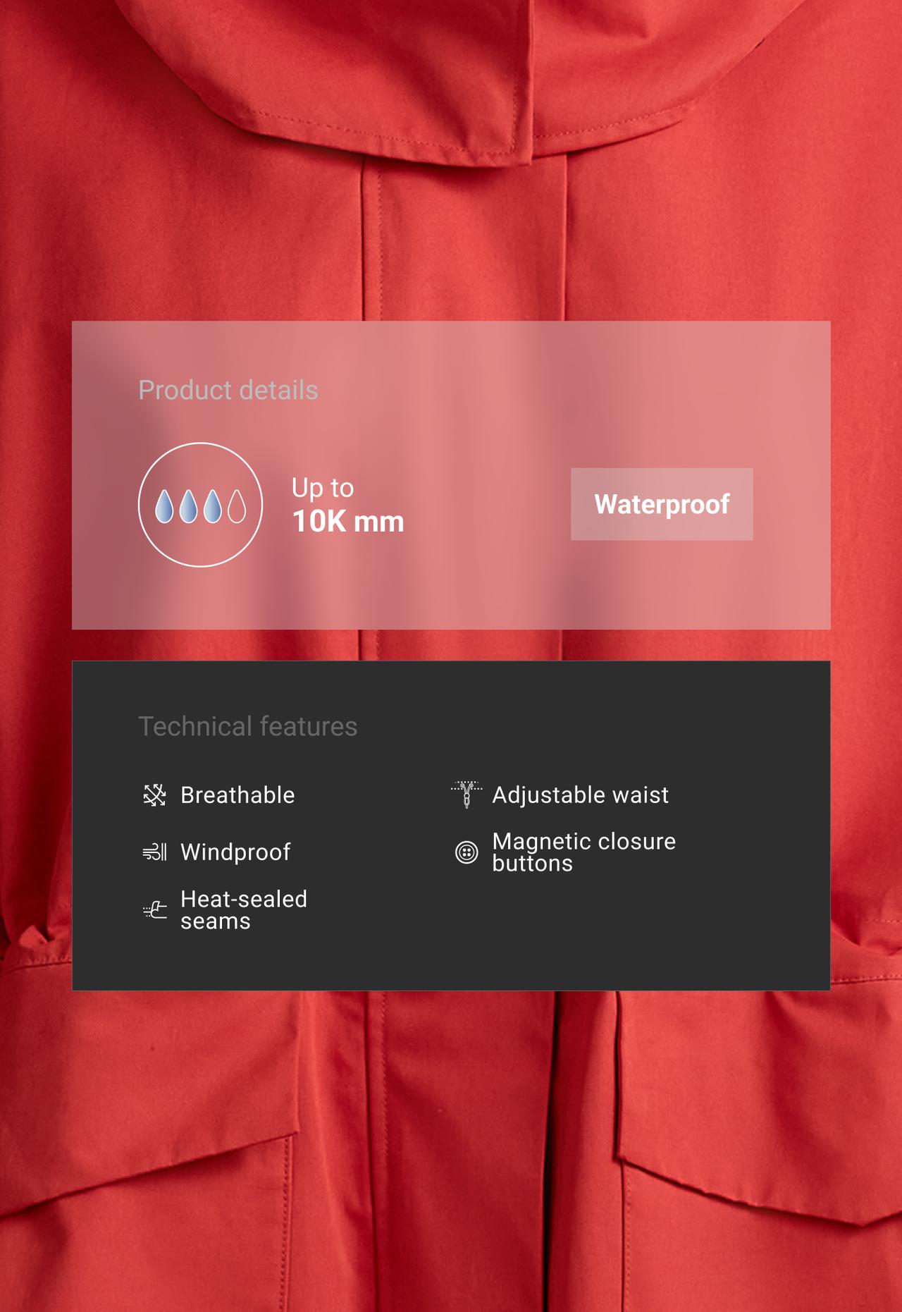 A-line 10k waterproof cotton jacket — GERANIUM RED