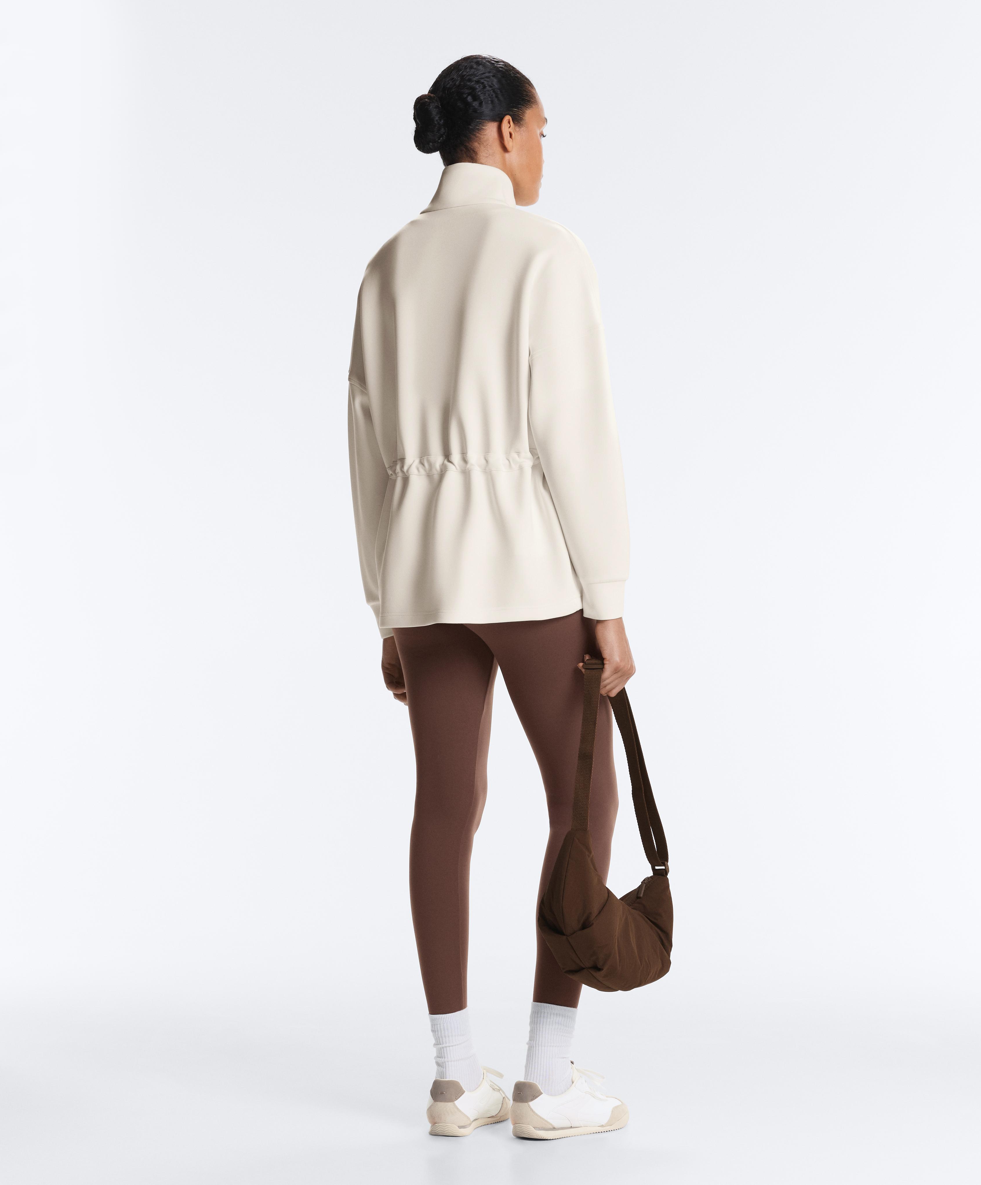 Long jacket with ribbed high neck and soft-touch modal — PALE ECRU