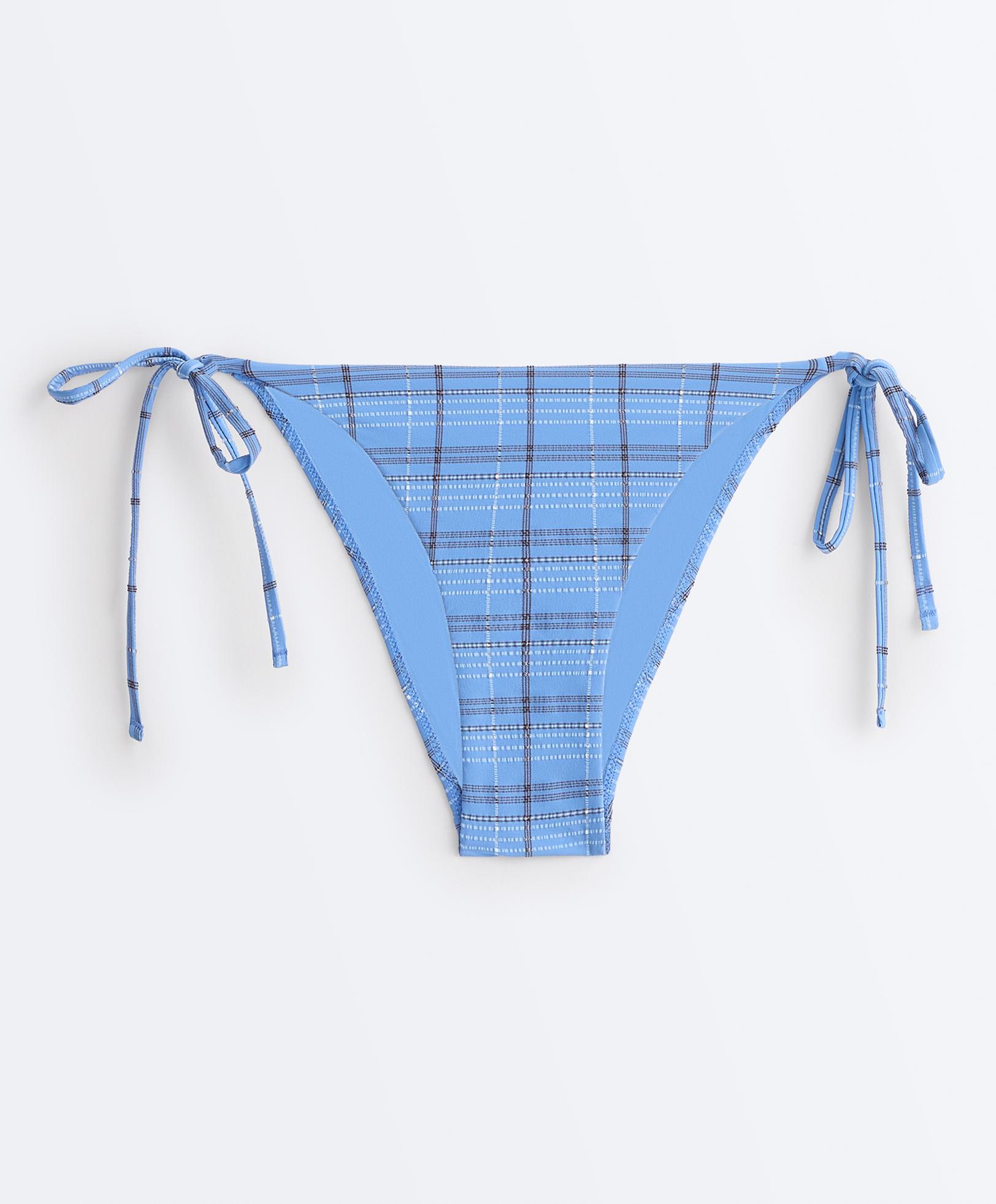 Medium-coverage check print tie bikini briefs — SKY BLUE