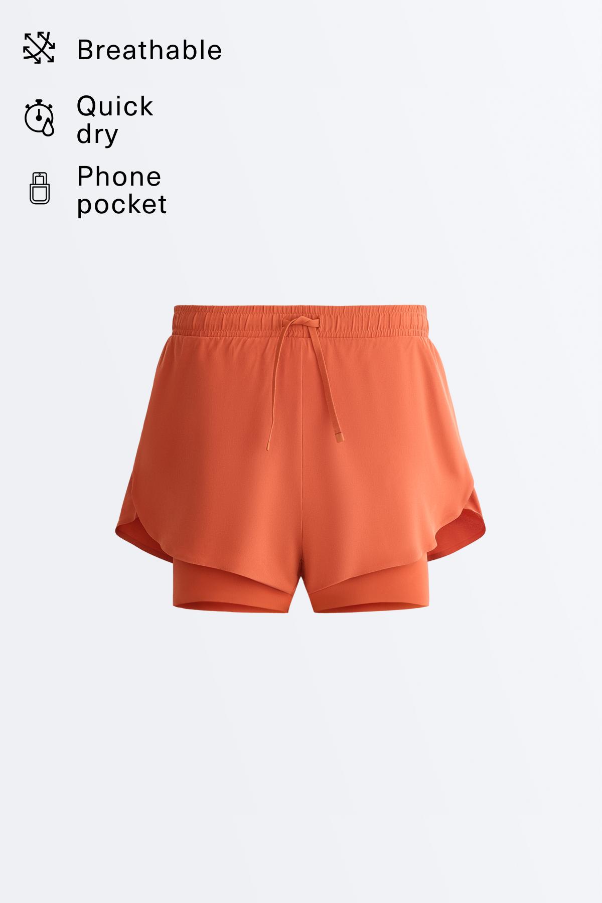 Light Touch 2-in-1 mid-rise shorts — TERRACOTTA