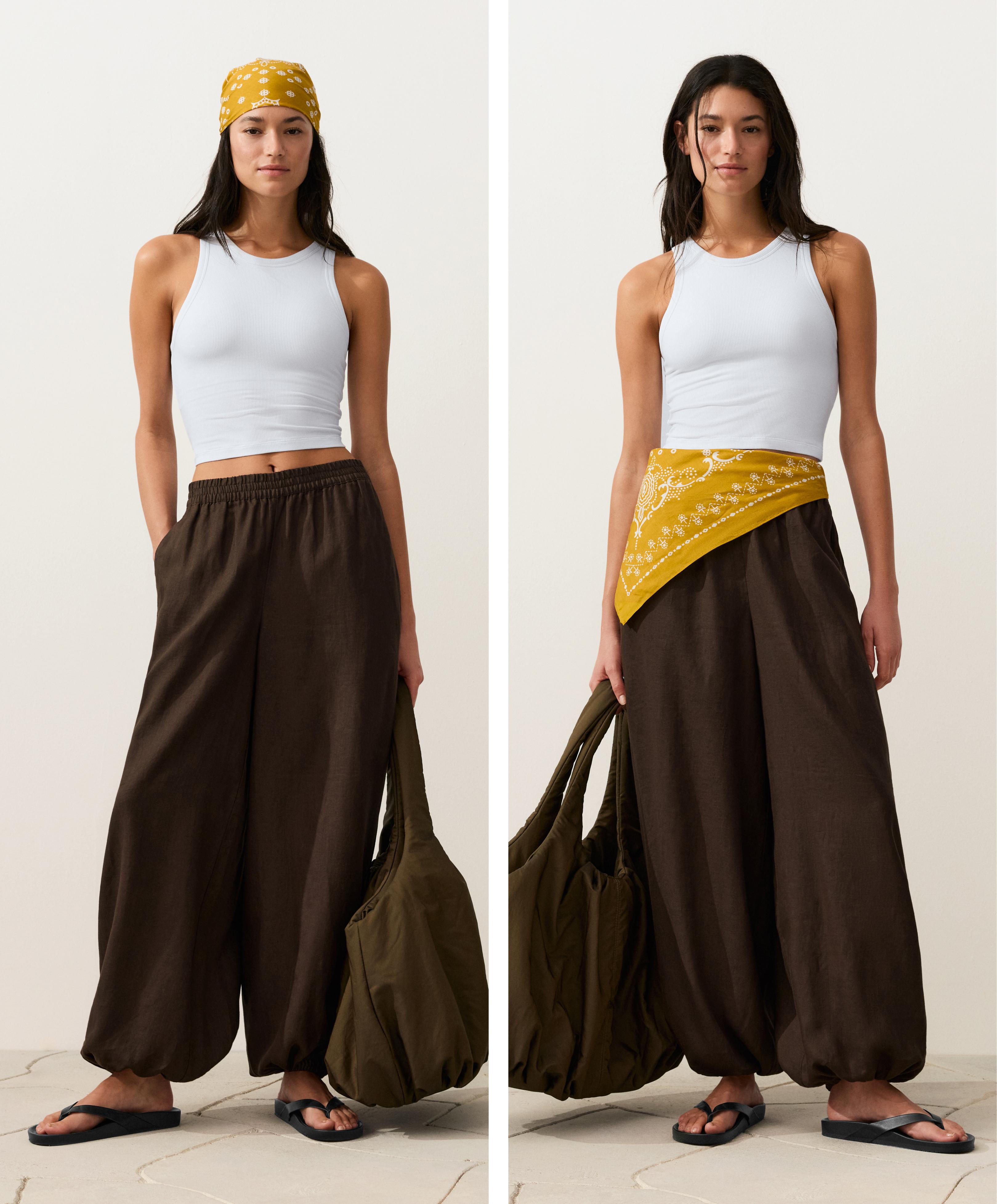 100% linen bloomer trousers — DARK BROWN