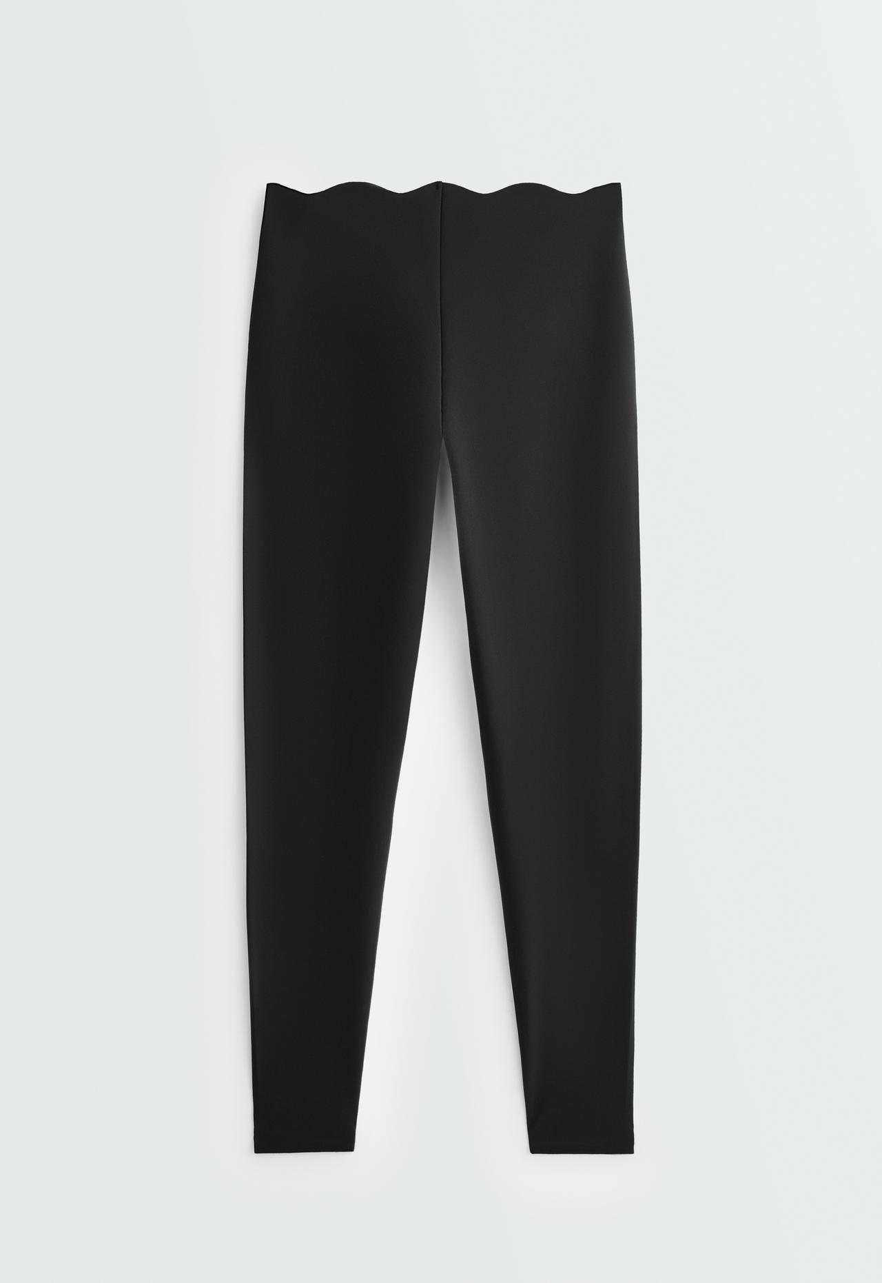 Ankle-length High rise Compressive Core control leggings with wavy waistband — BLACK