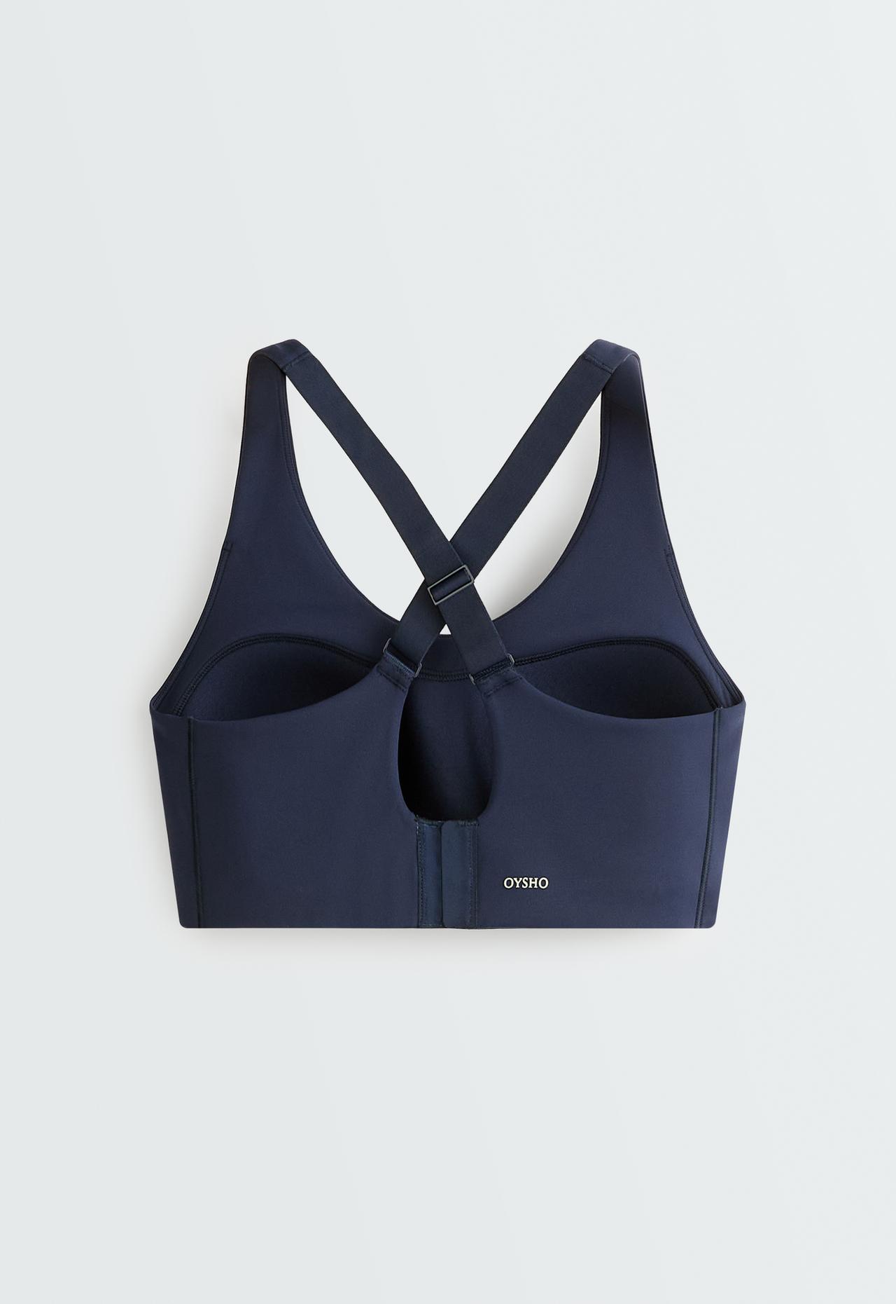 High-support Compressive sports bra with crossover back — NAVY BLUE