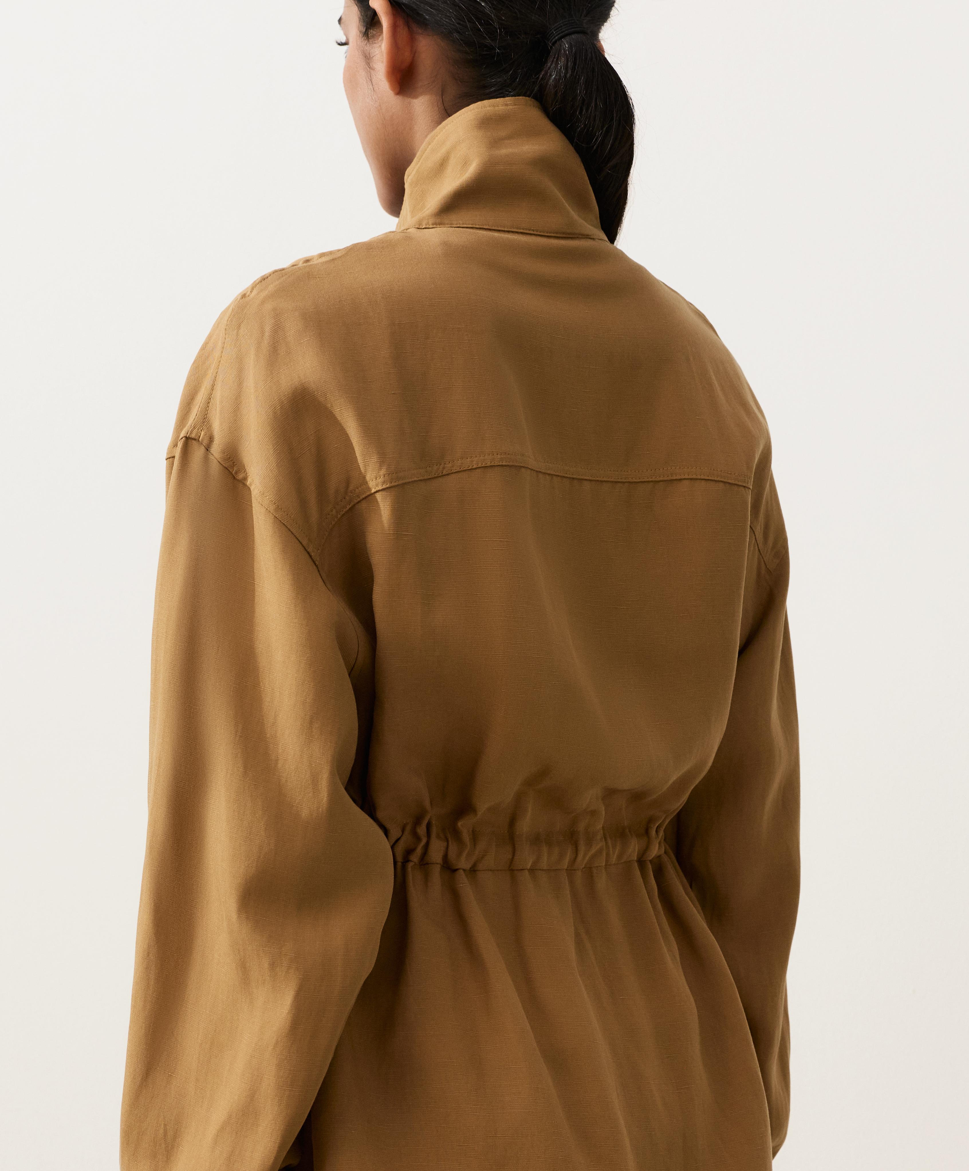 Lyocell and 24% linen blend ruched waist jacket — COPPER