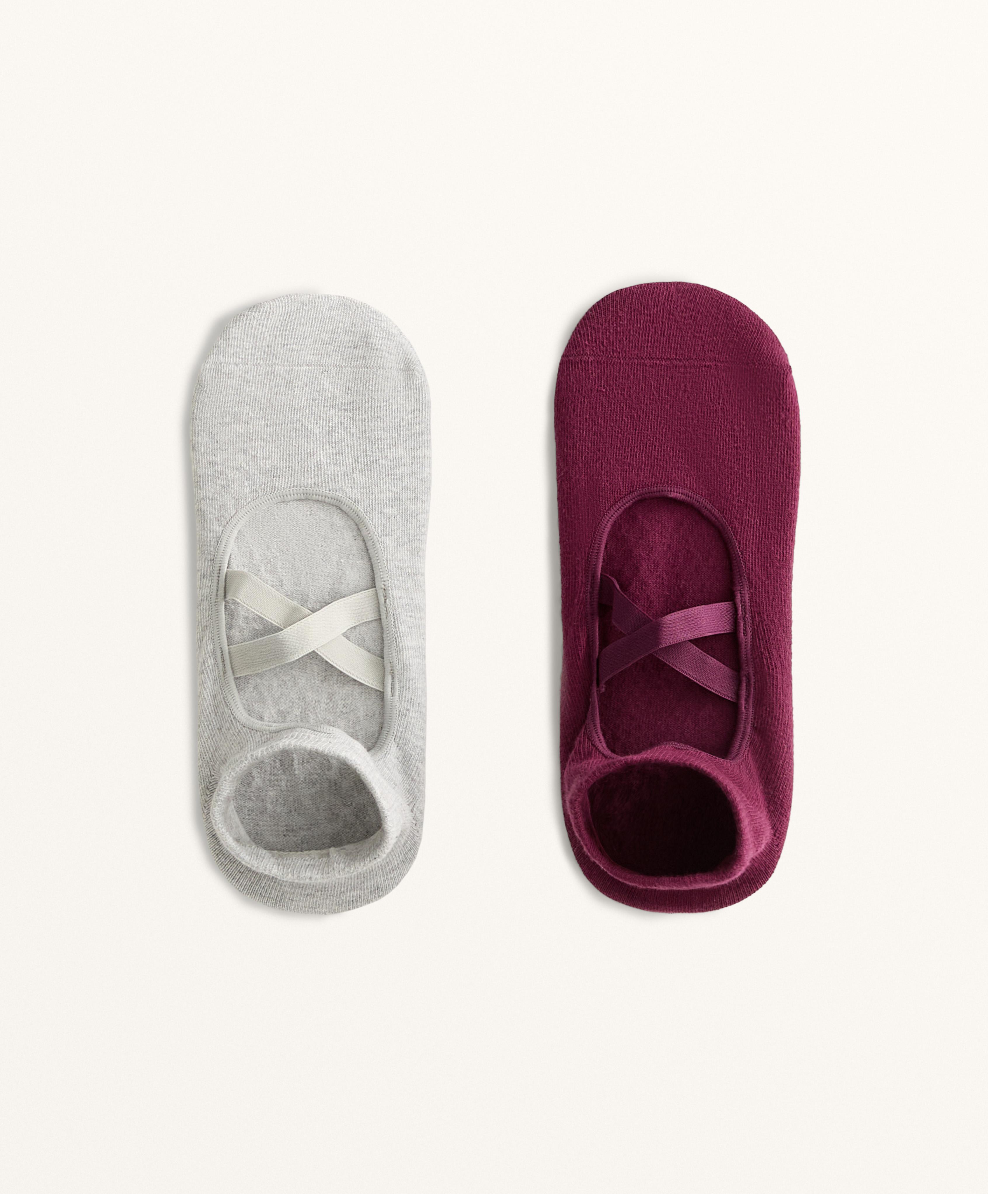 2 Paar Socken für Yoga und Pilates aus Baumwollmischung mit überkreuzten Riemchen 2 Paar Socken für Yoga und Pilates aus Baumwollmischung mit überkreuzten Riemchen