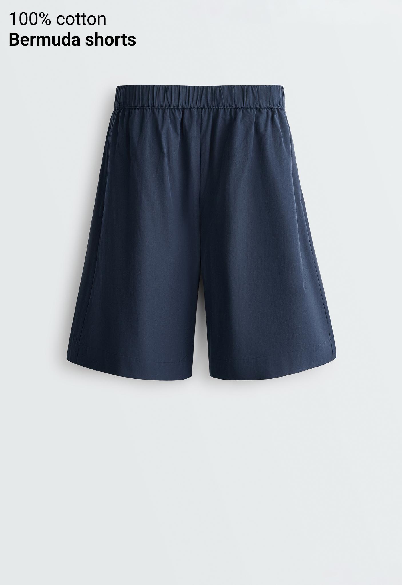 100% cotton Bermuda shorts — NAVY BLUE