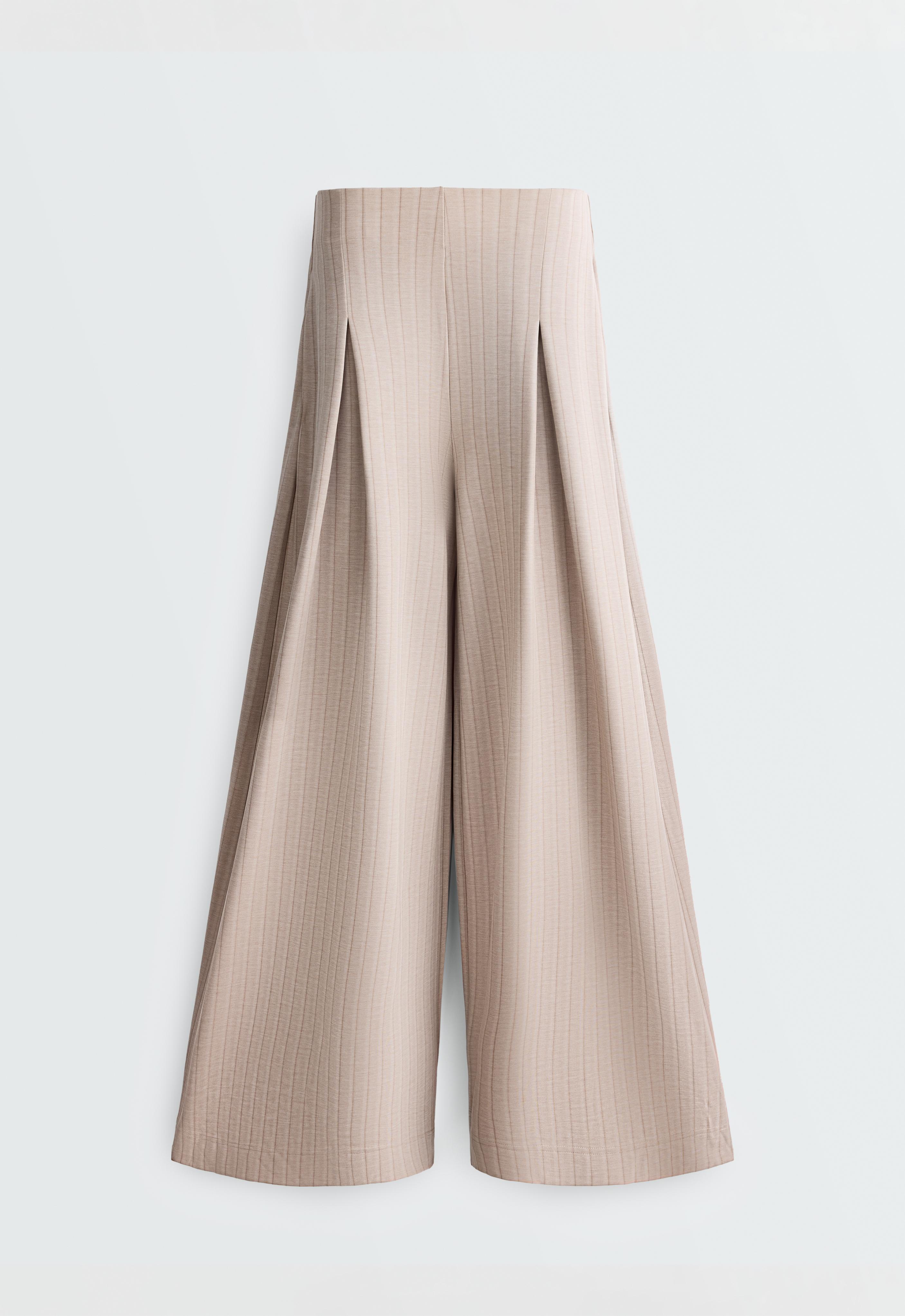 Soft-touch striped wide-leg trousers — SOFT MINK