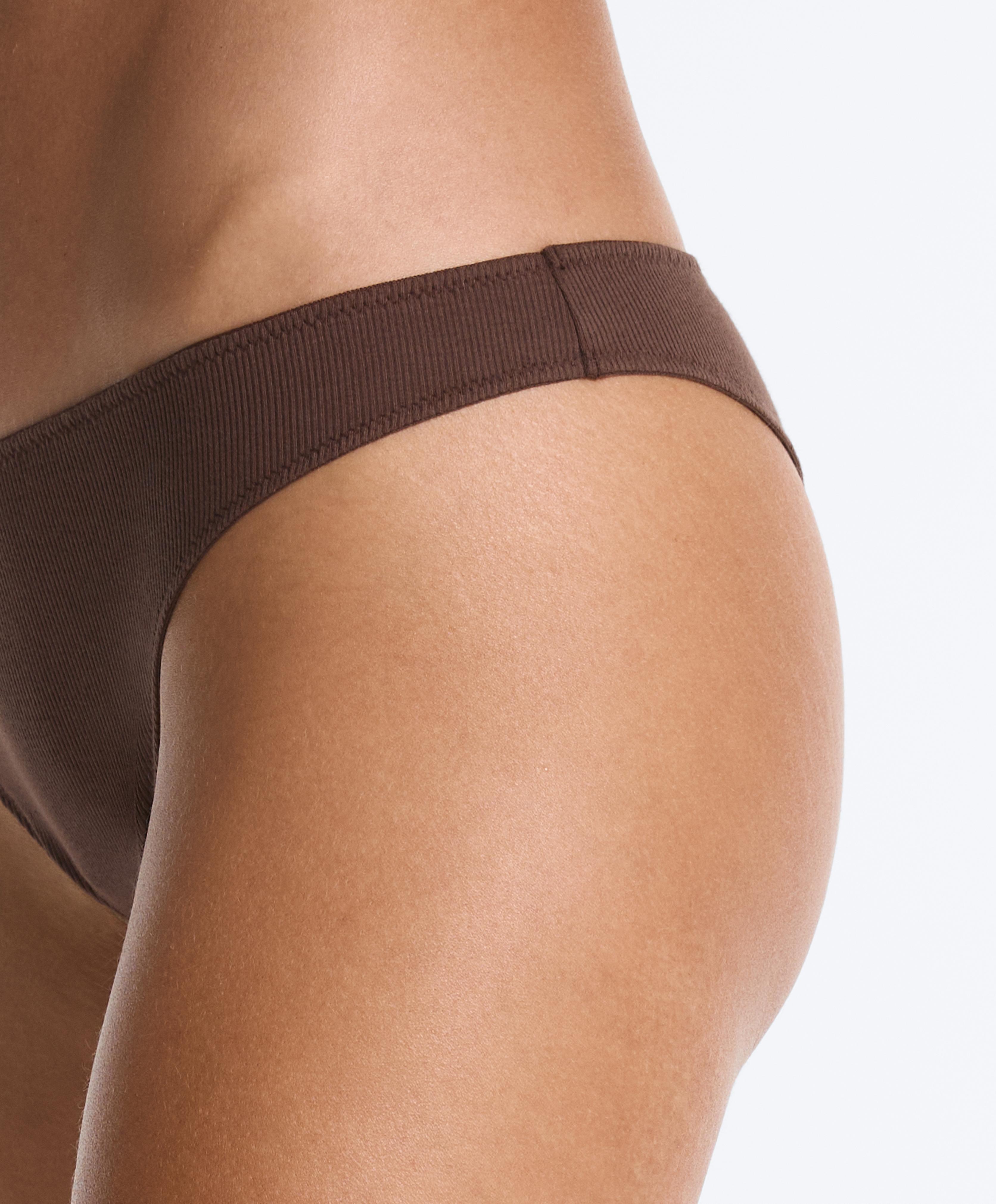 5 rib cotton blend Brazilian briefs — CHOCOLATE