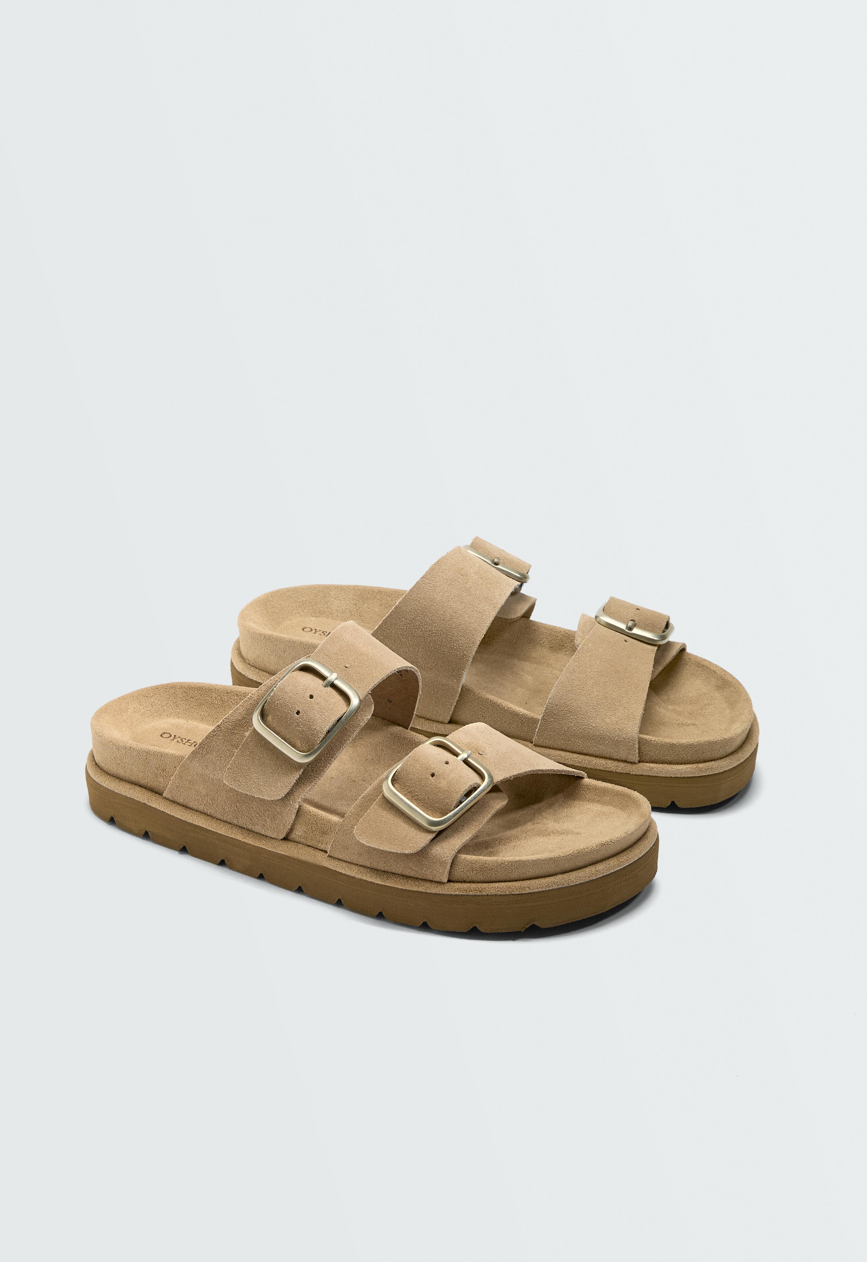 Buckle split-leather platform sandals — TOASTED BROWN