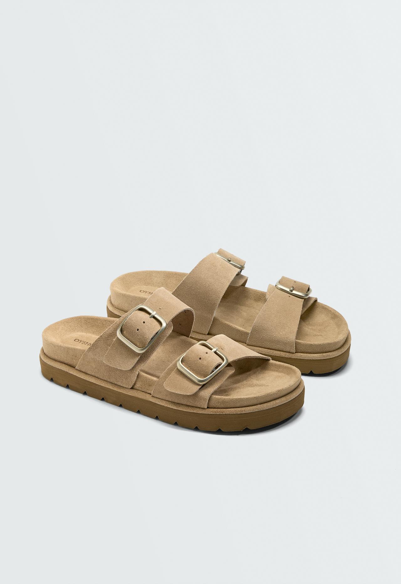 Buckle split-leather platform sandals — TOASTED BROWN