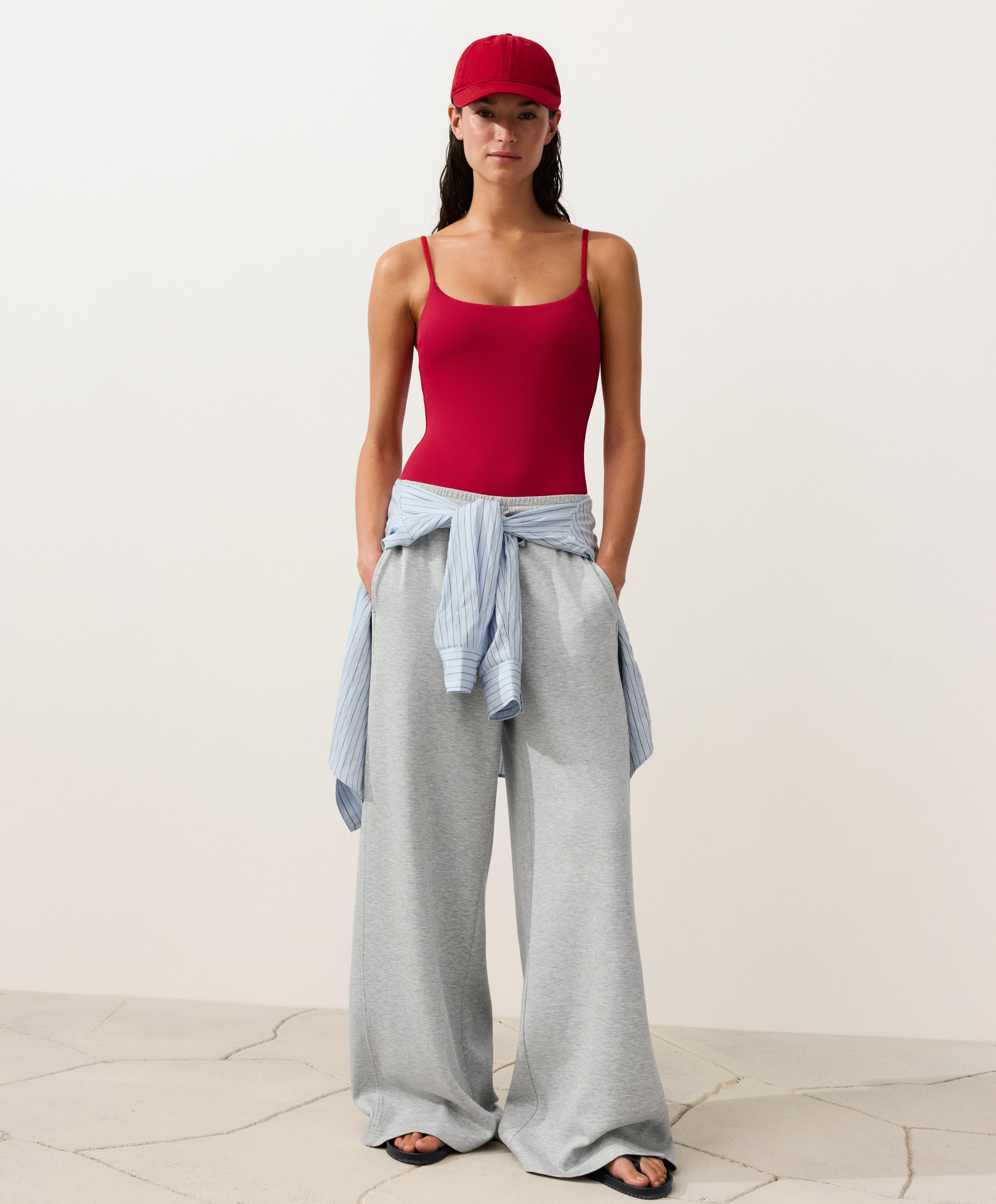 Piqué round neck swimsuit — BRIGHT RED