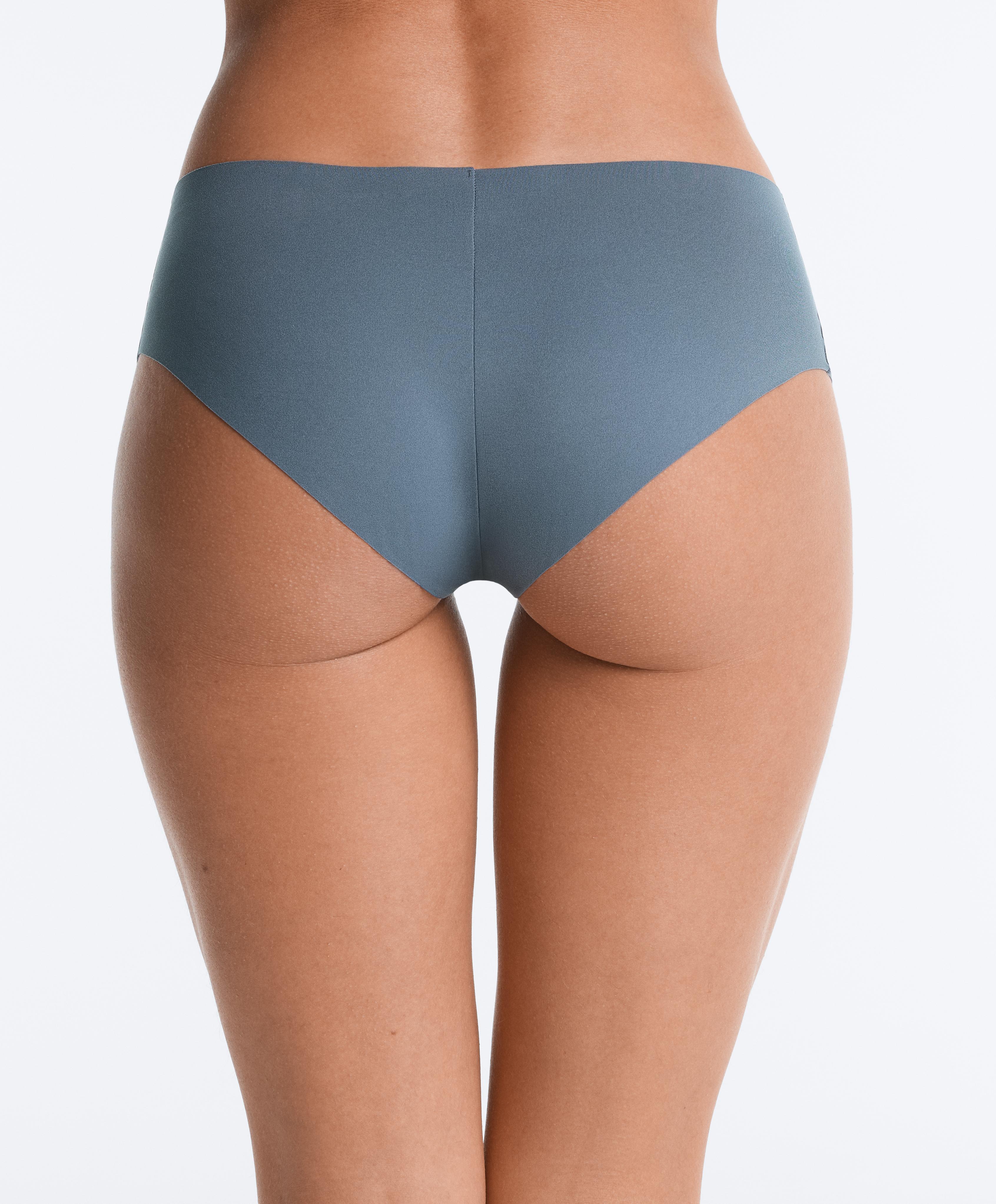 5 laser-cut invisible polyamide blend hipster briefs — MID GREY-BLUE