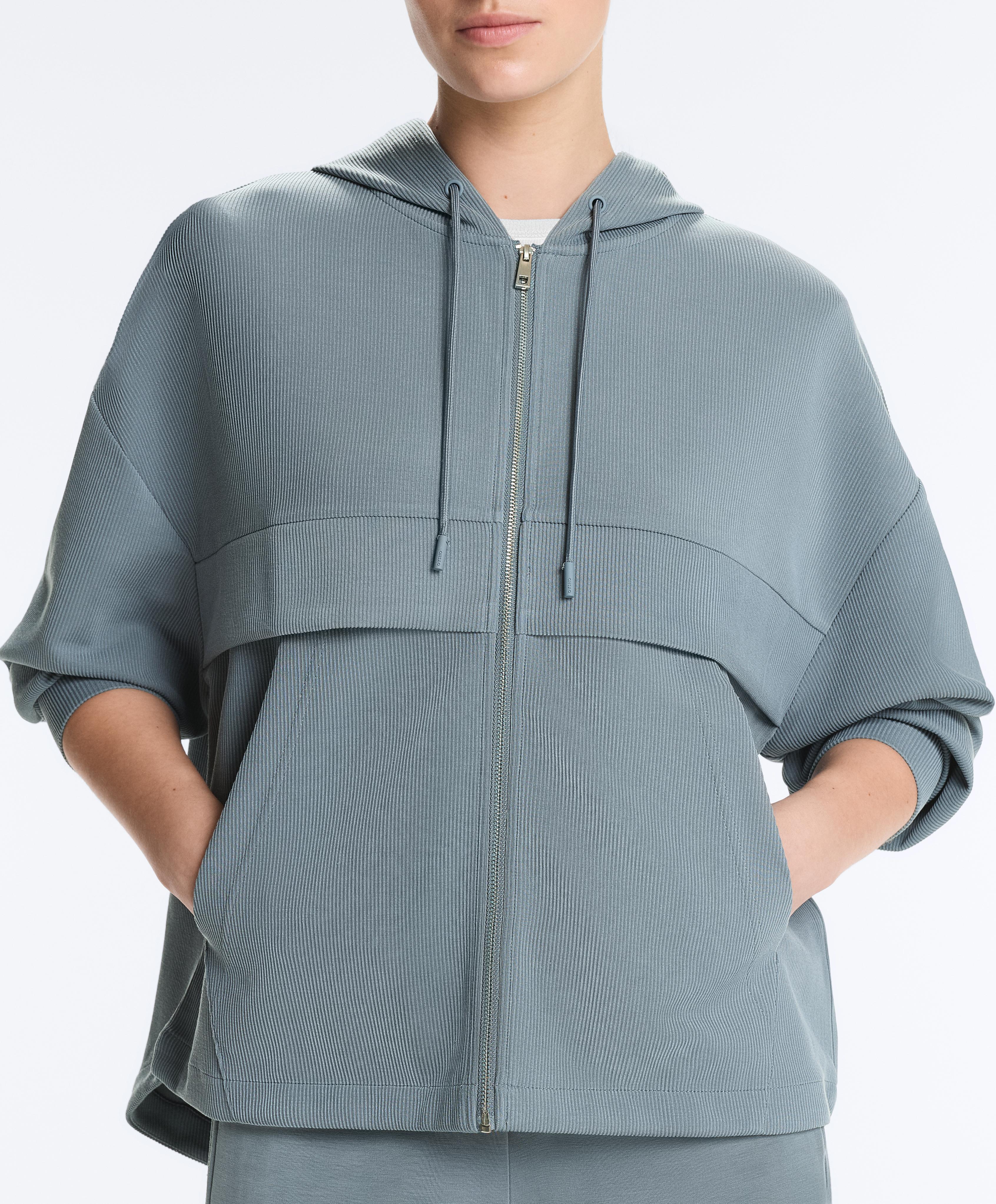 Soft-touch modal zip rib sweatshirt — DARK GREY-BLUE