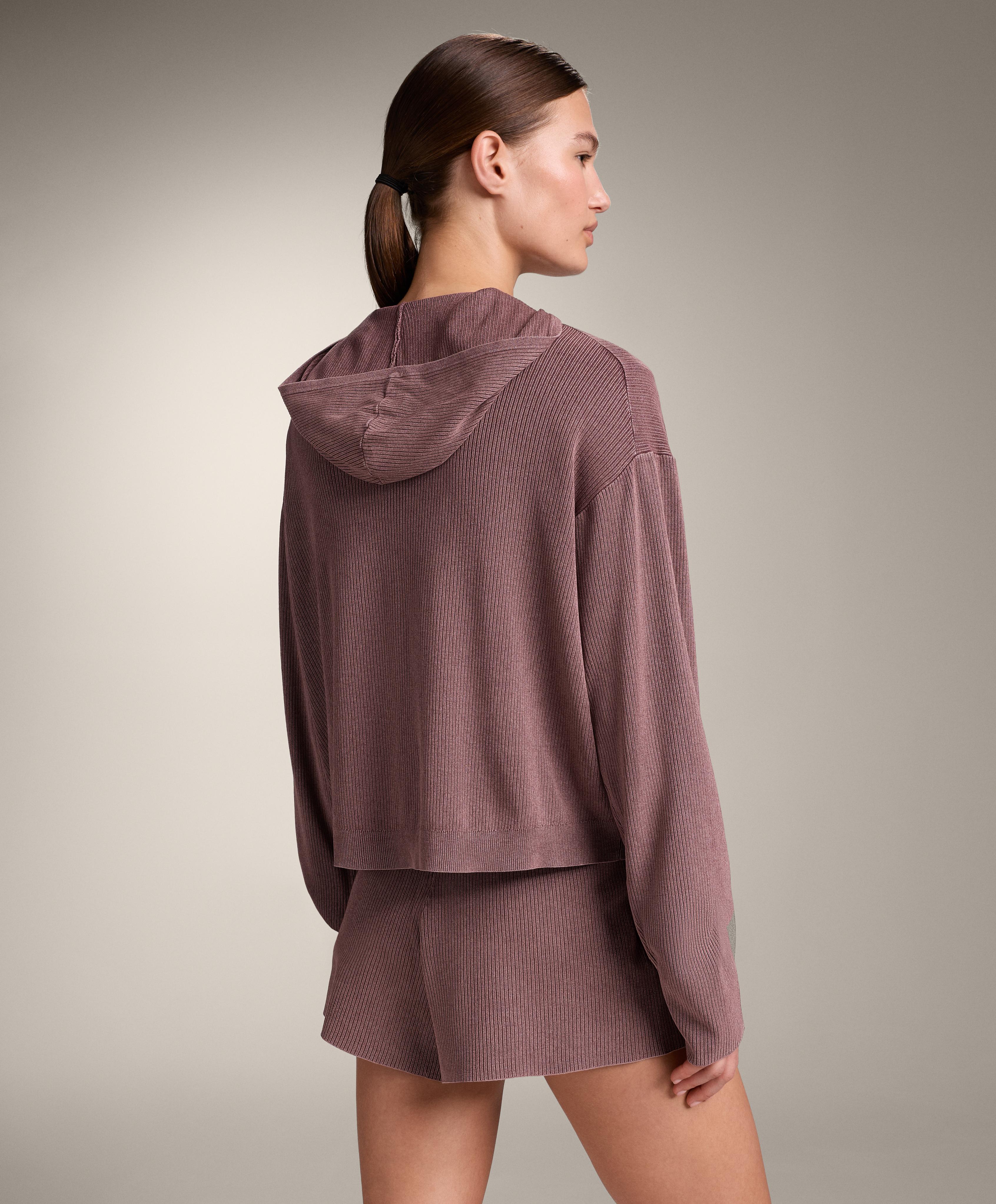 Hooded rib-knit jacket — PINK-MAUVE