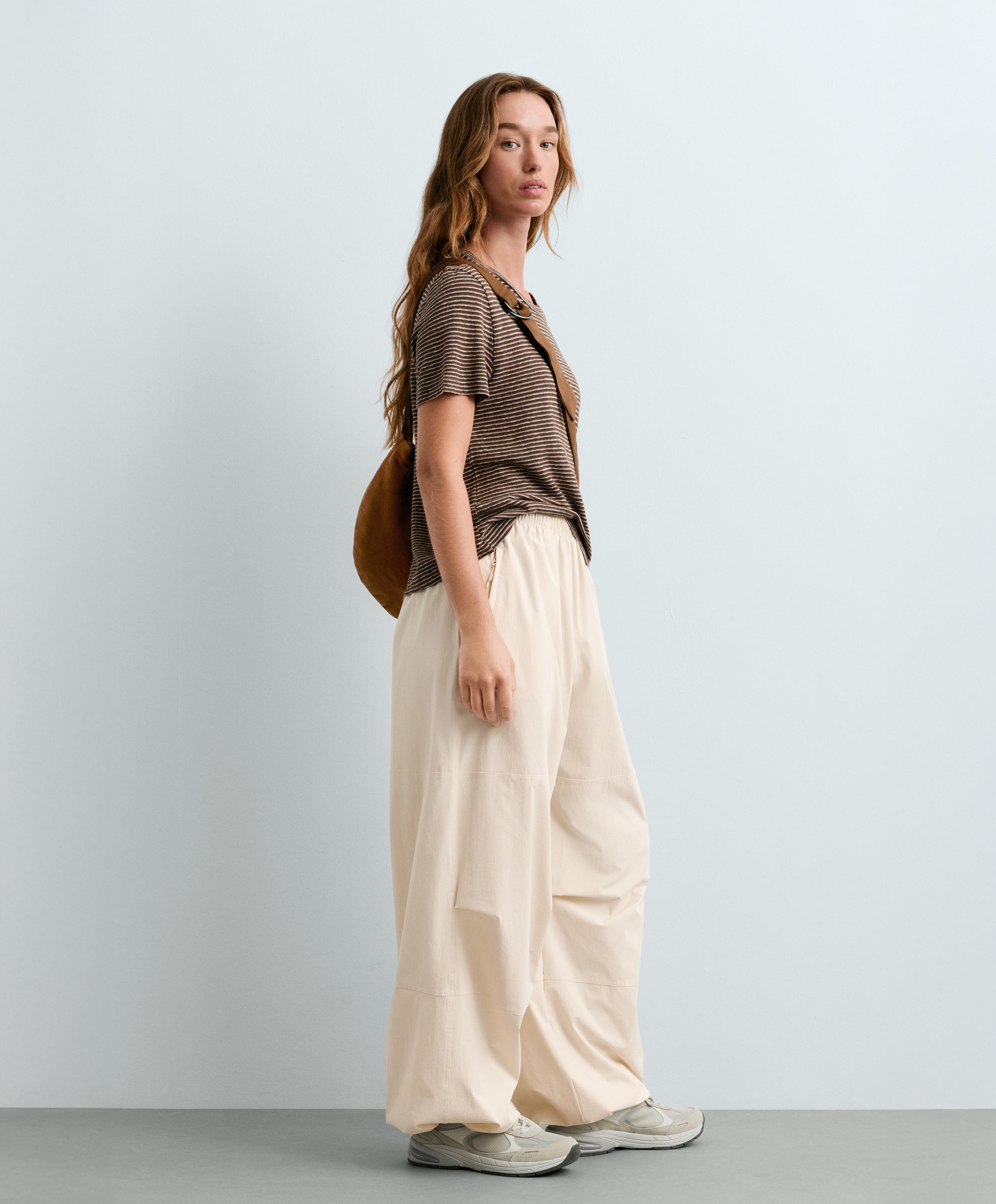 Slim-fit striped cotton and linen T-shirt — CHOCOLATE