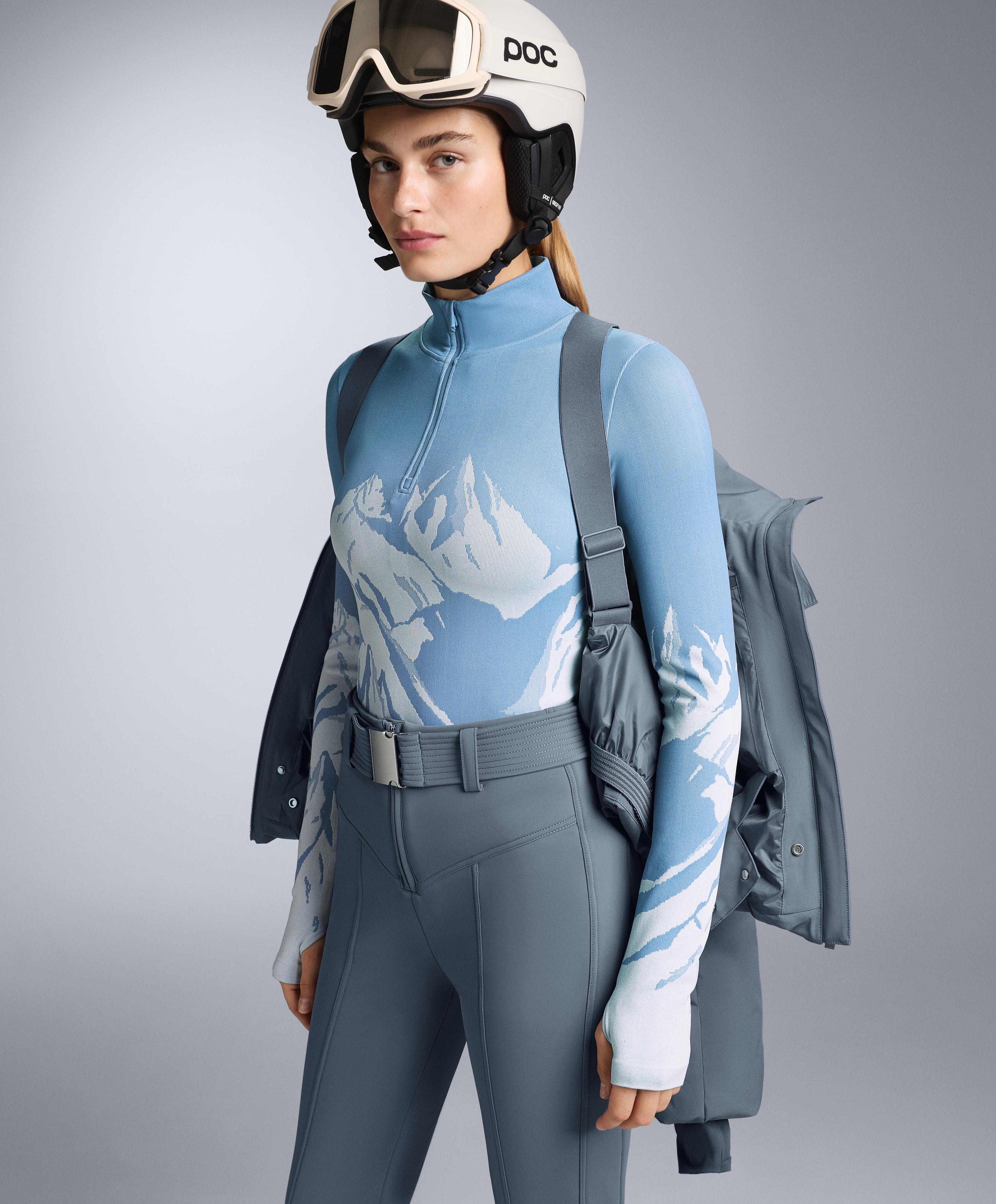 Seamless base layer thermal T-shirt with half zip and print — PALE BLUE