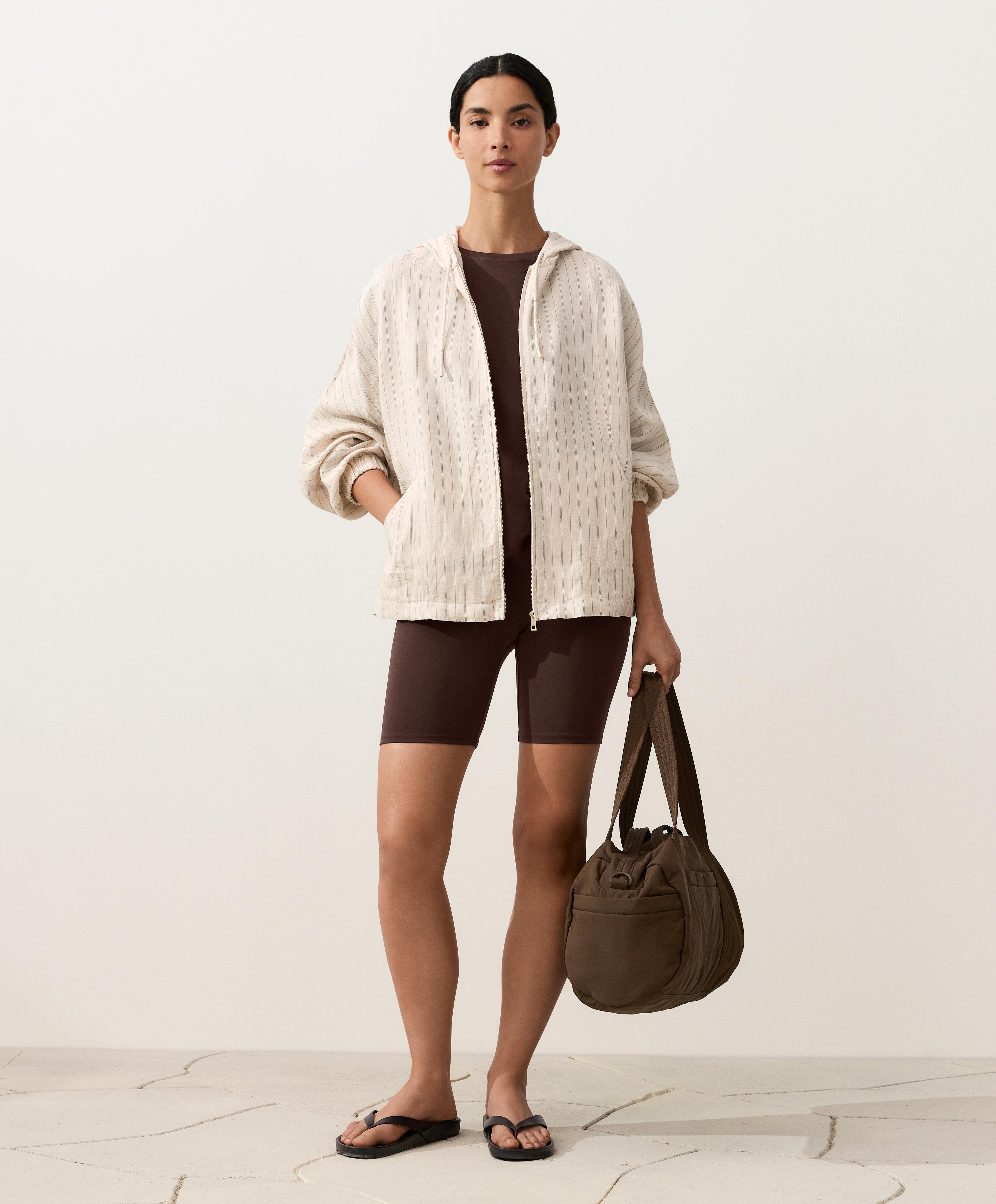 100% linen hooded jacket — SAND MELANGE