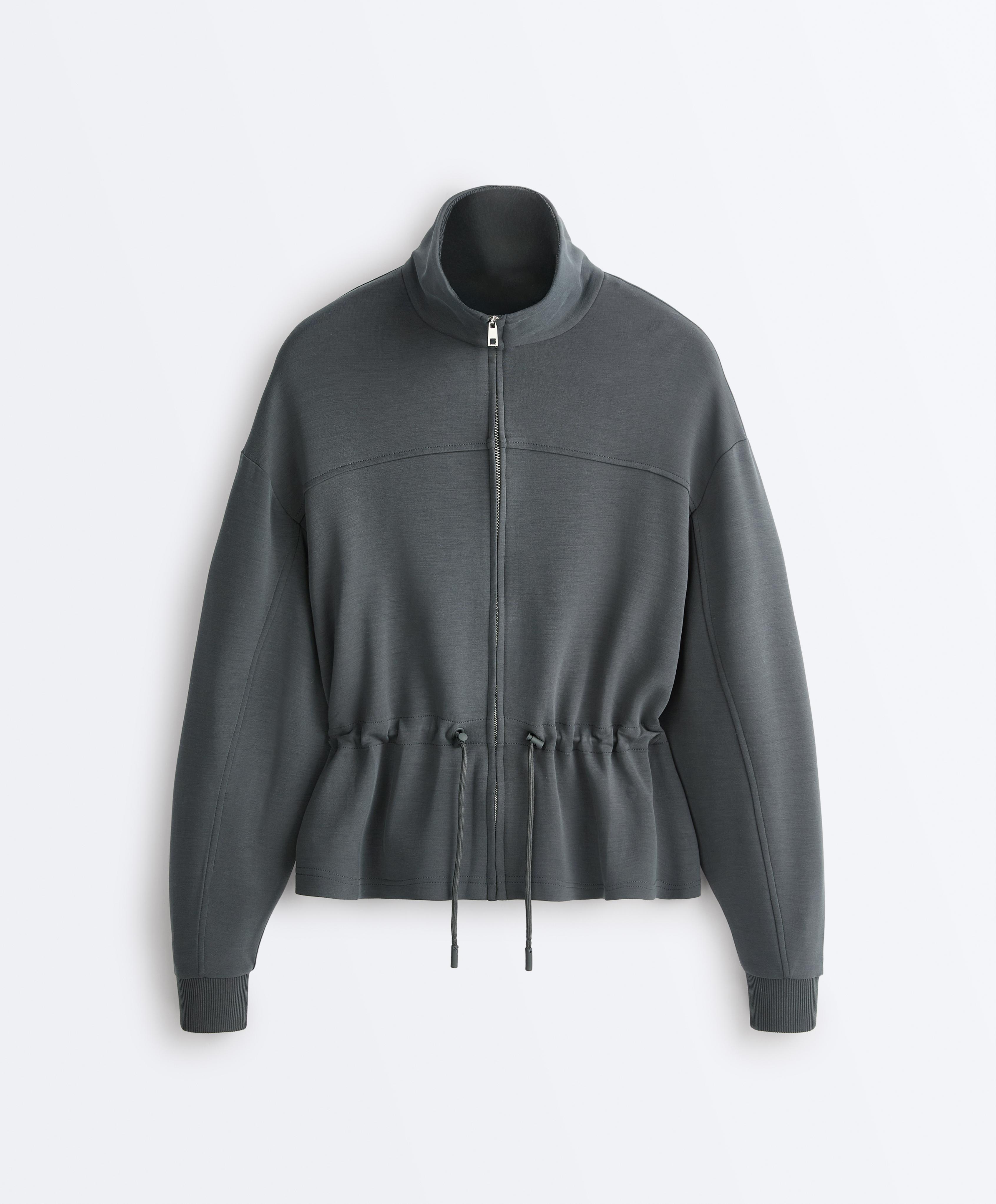 Soft-touch modal jacket with adjustable waist and high collar Soft-touch modal jacket with adjustable waist and high collar