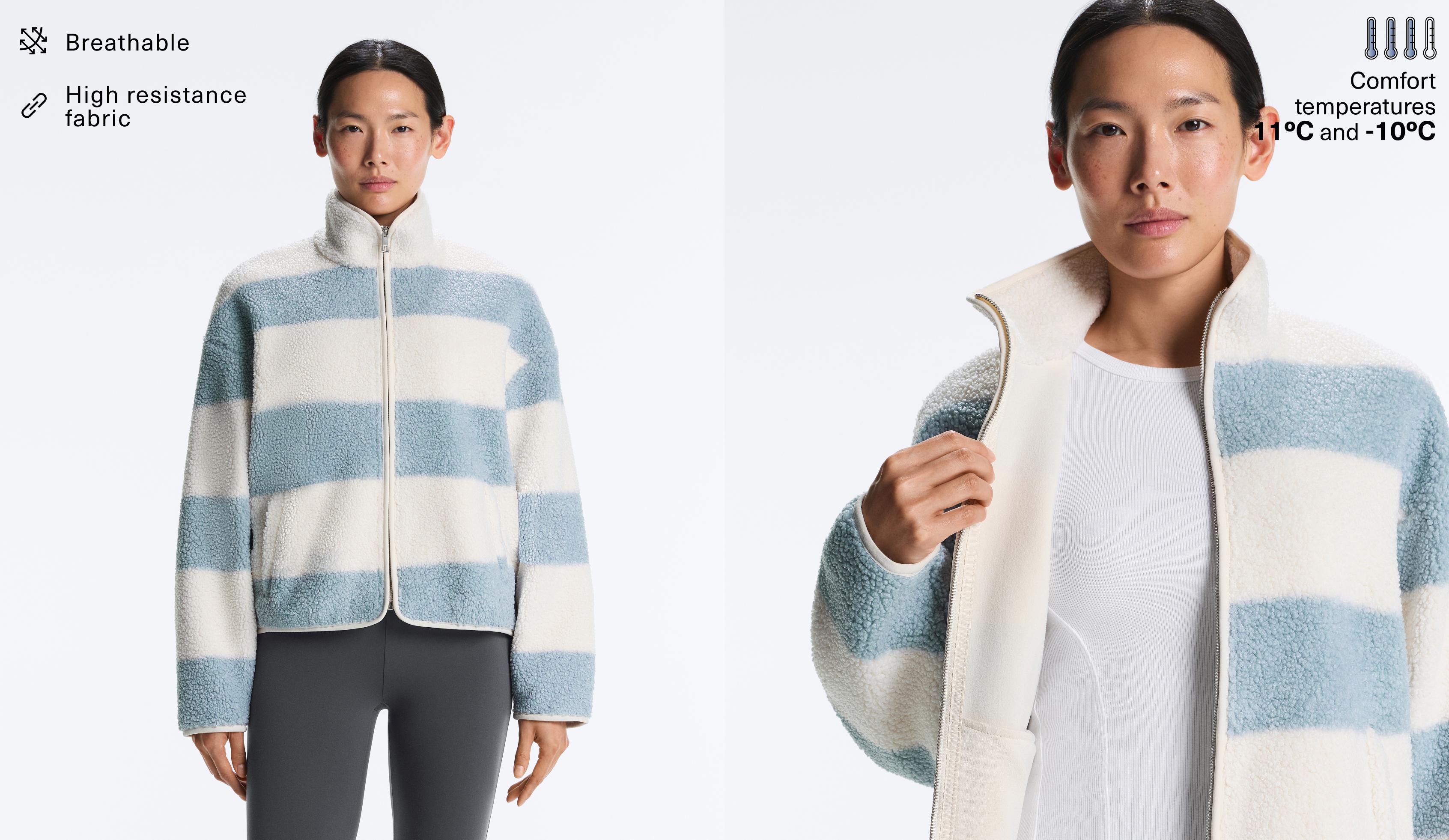 Striped faux-shearling bomber jacket — DUSTY-BLUE