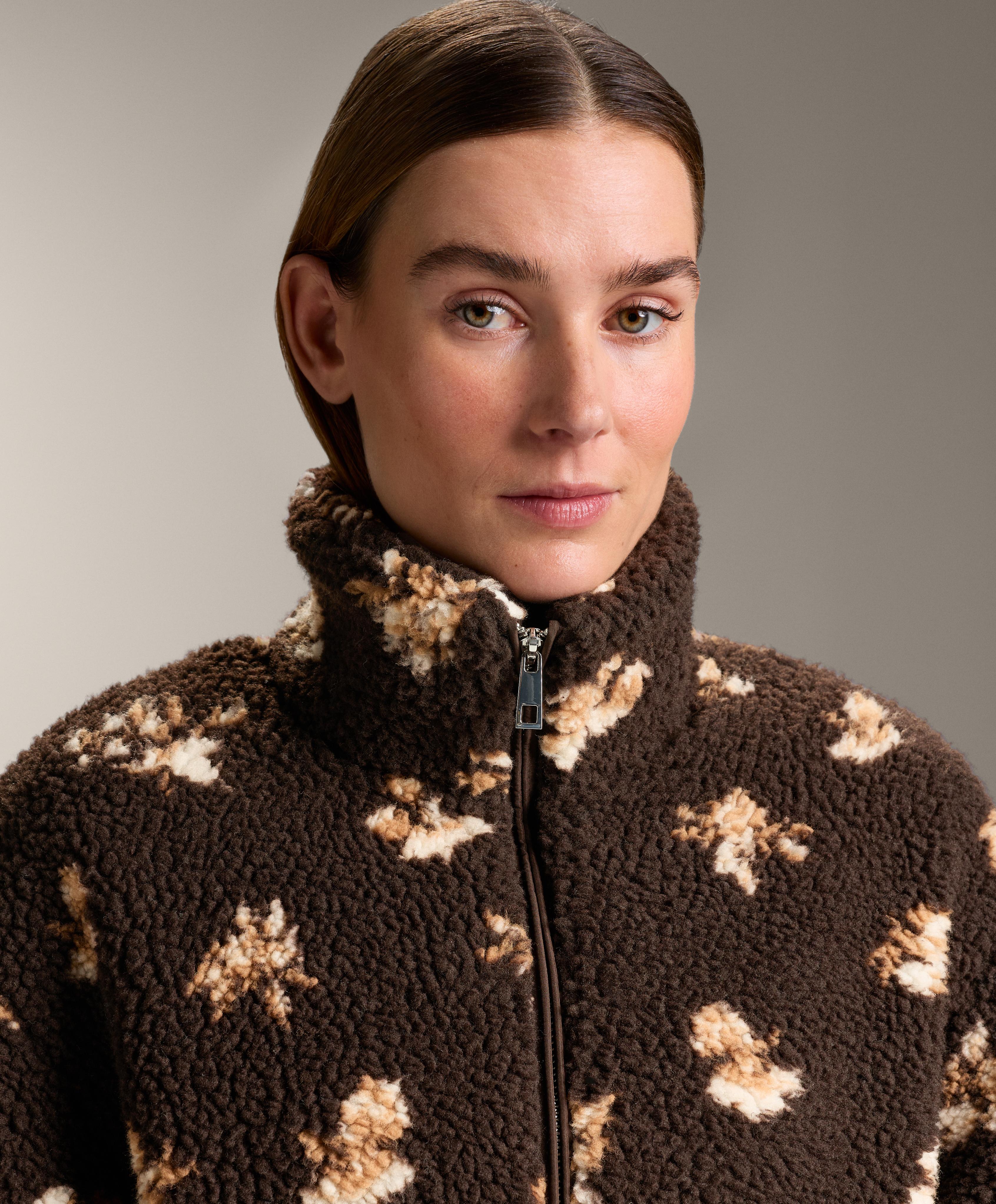 Faux-shearling floral print jacket