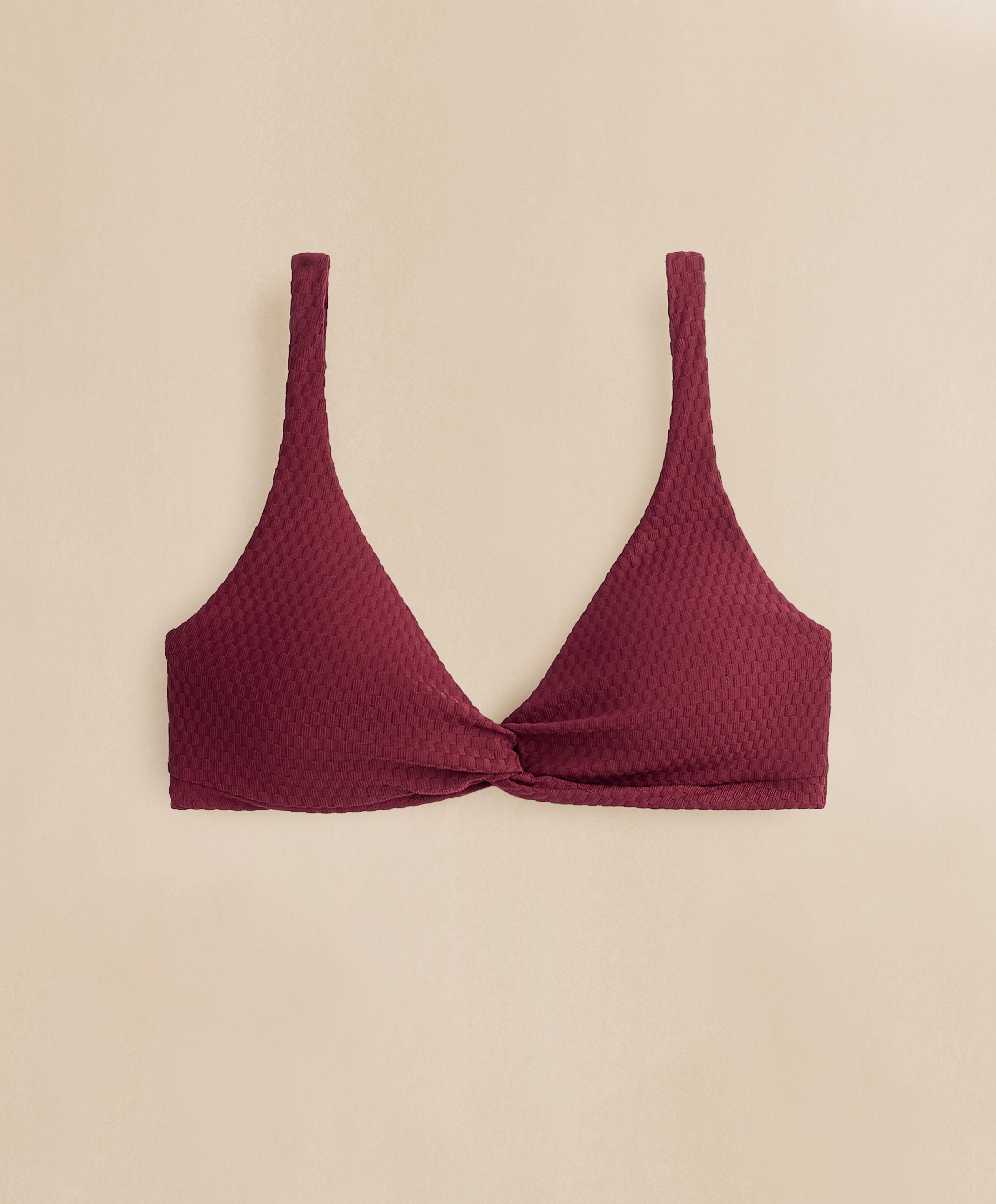 Mini check jacquard halter bikini top — CHERRY