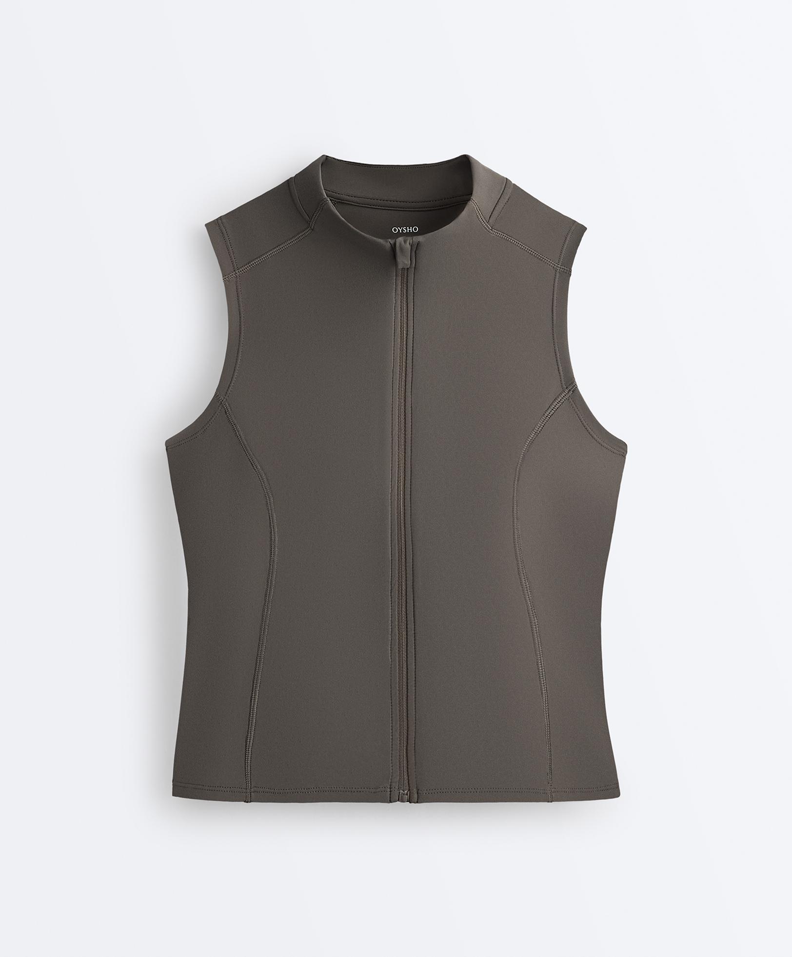 Sleeveless zip T-shirt — CHARCOAL GREY
