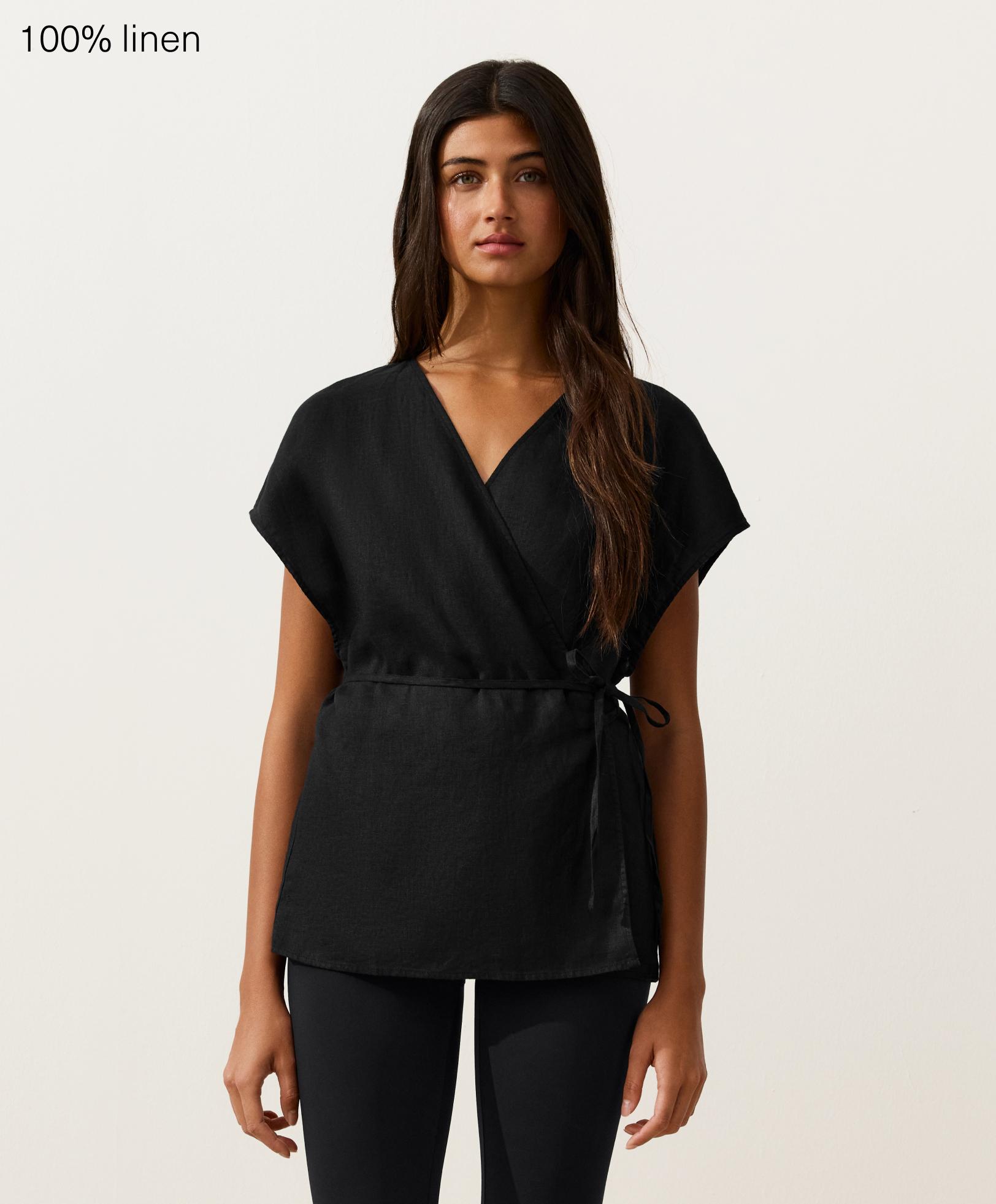 100% linen wrap tie shirt