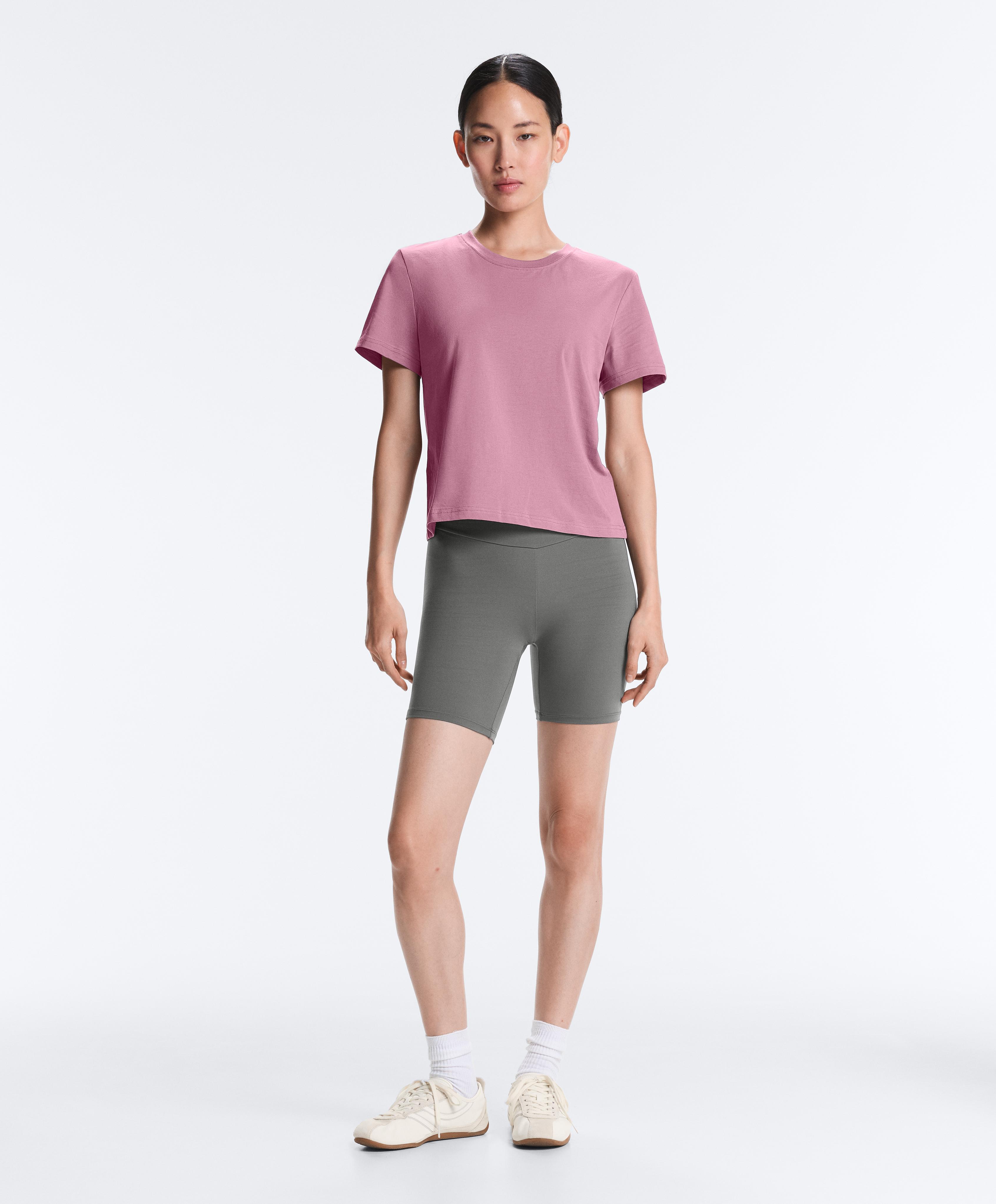 Regular cotton blend short-sleeve T-shirt — MAUVE PINK