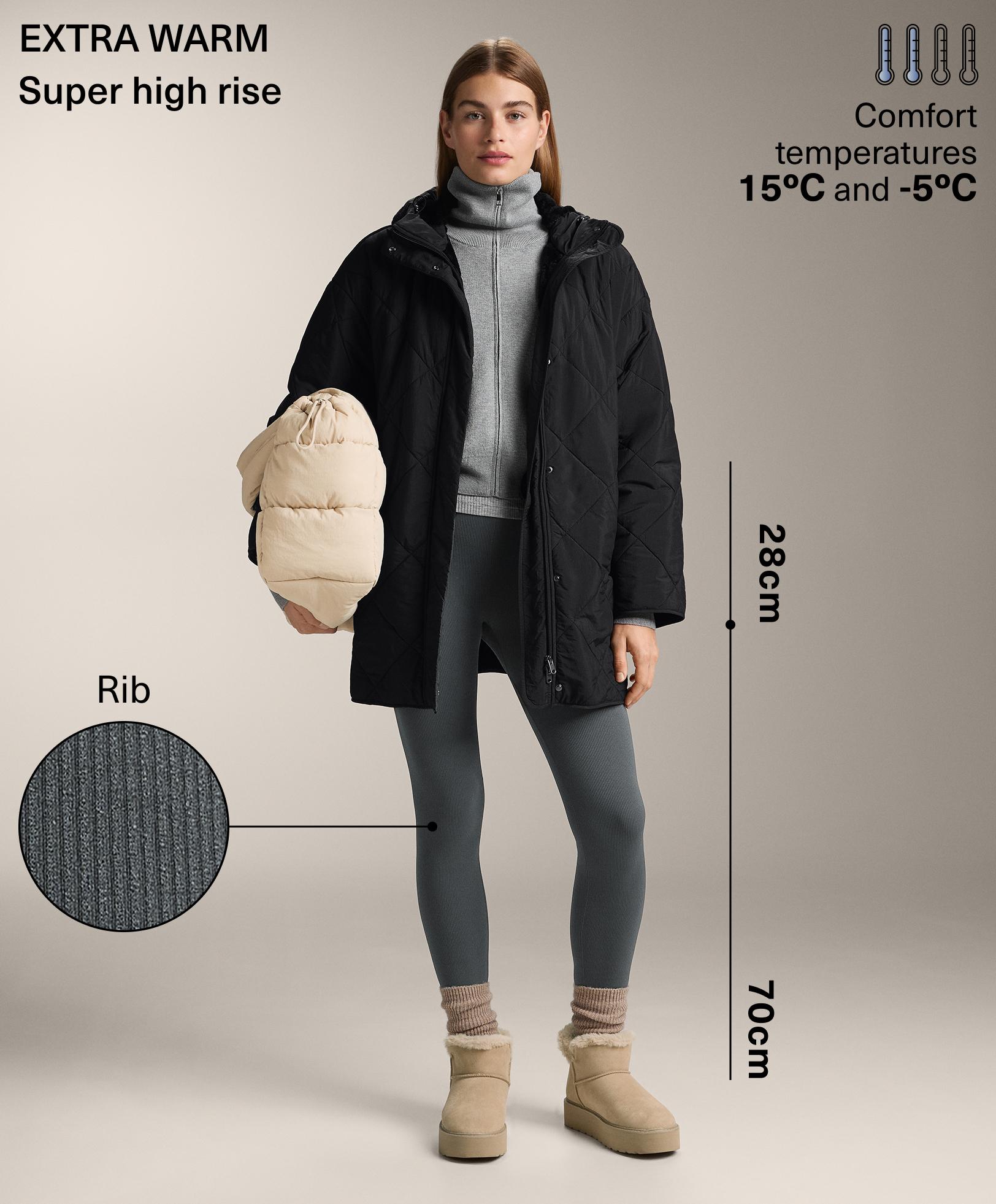 Super-high-rise seamless extra-warm rib ankle-length leggings 70 cm — ANTHRACITE GREY