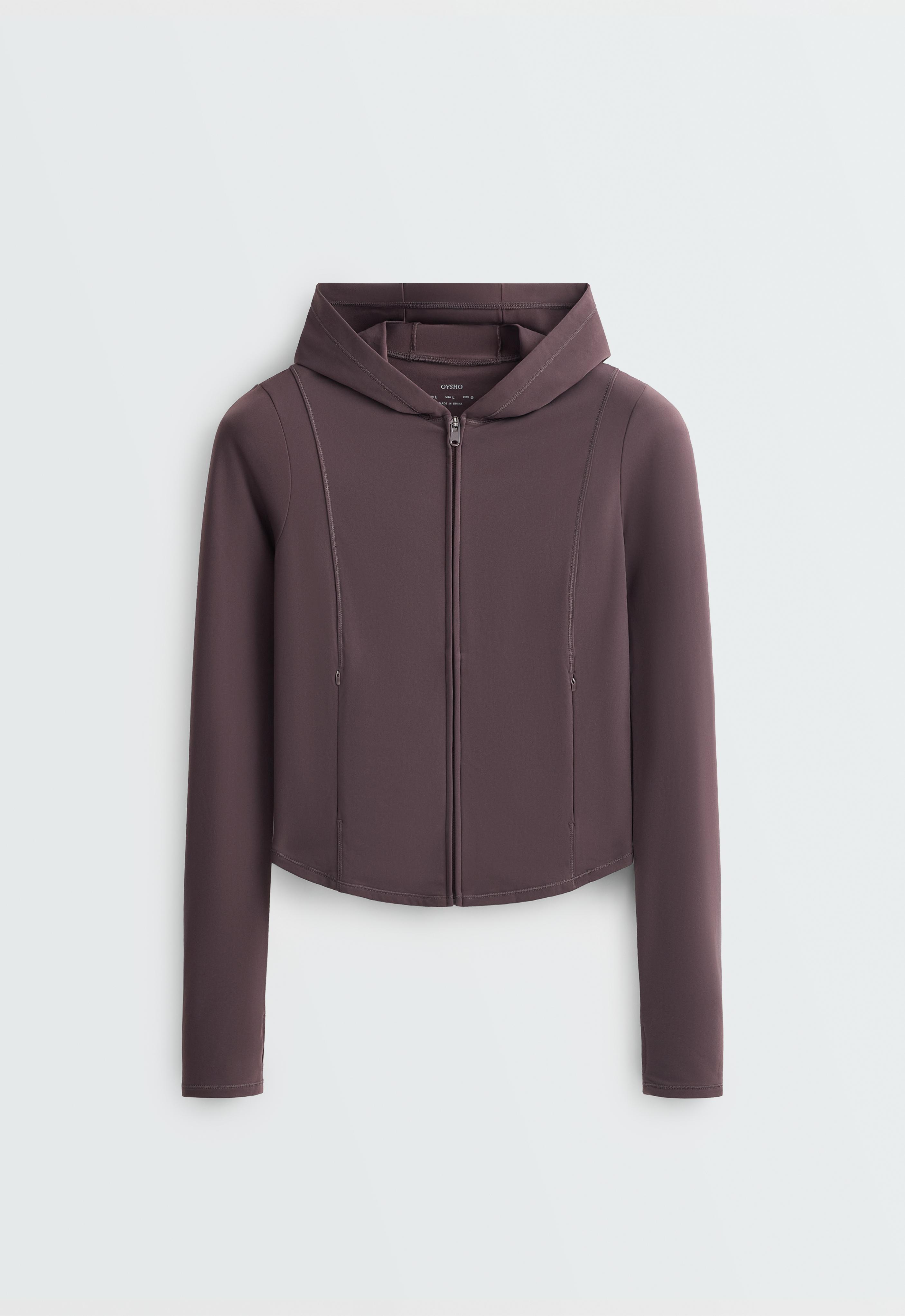Light warm cropped technical jacket — Purplish brown