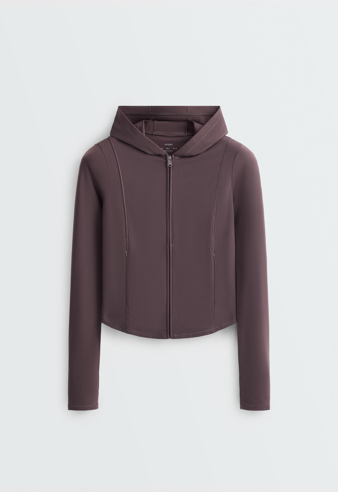 Light warm cropped technical jacket — Purplish brown