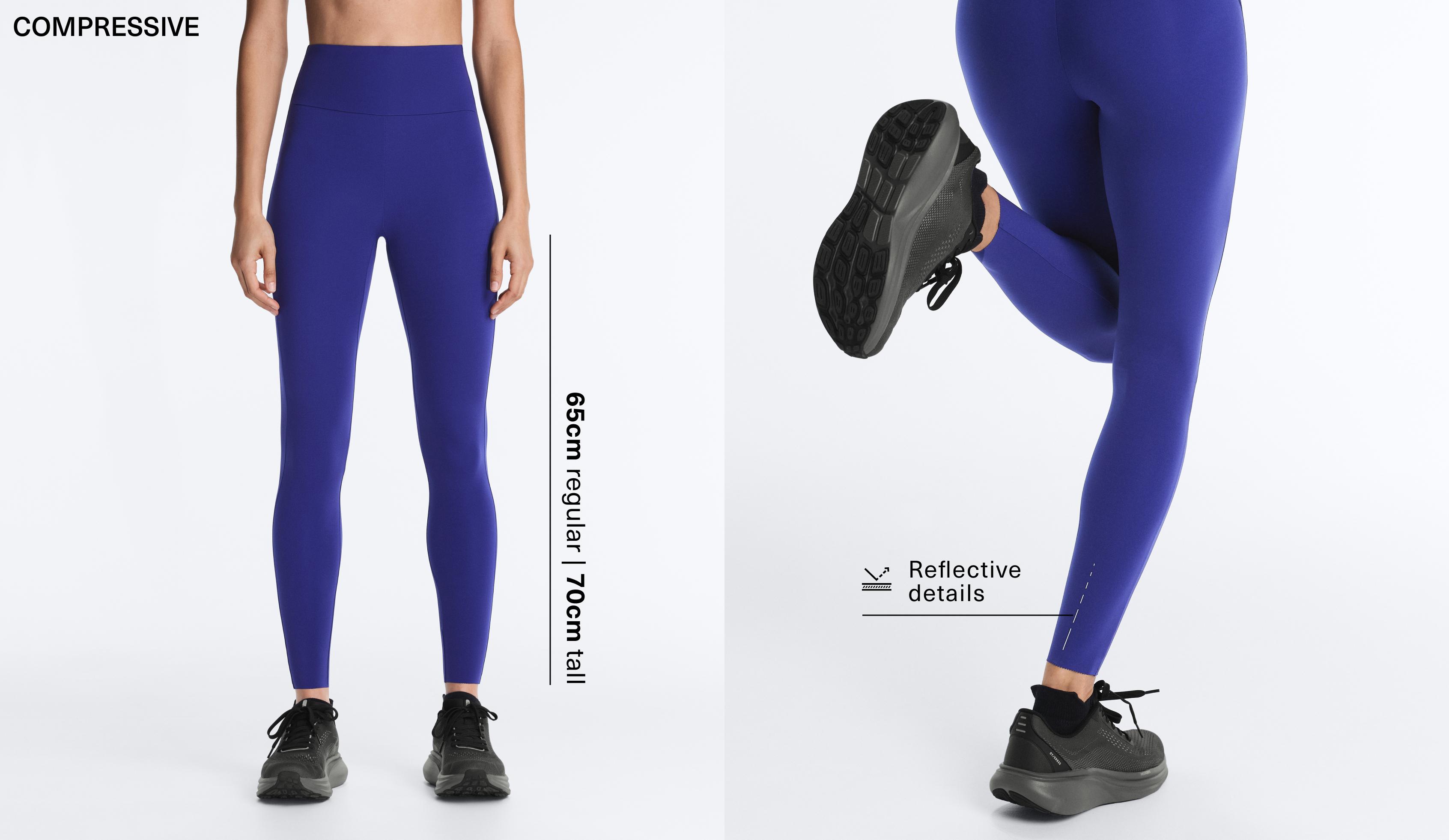 High rise Compressive reflective ankle-length leggings — COBALT